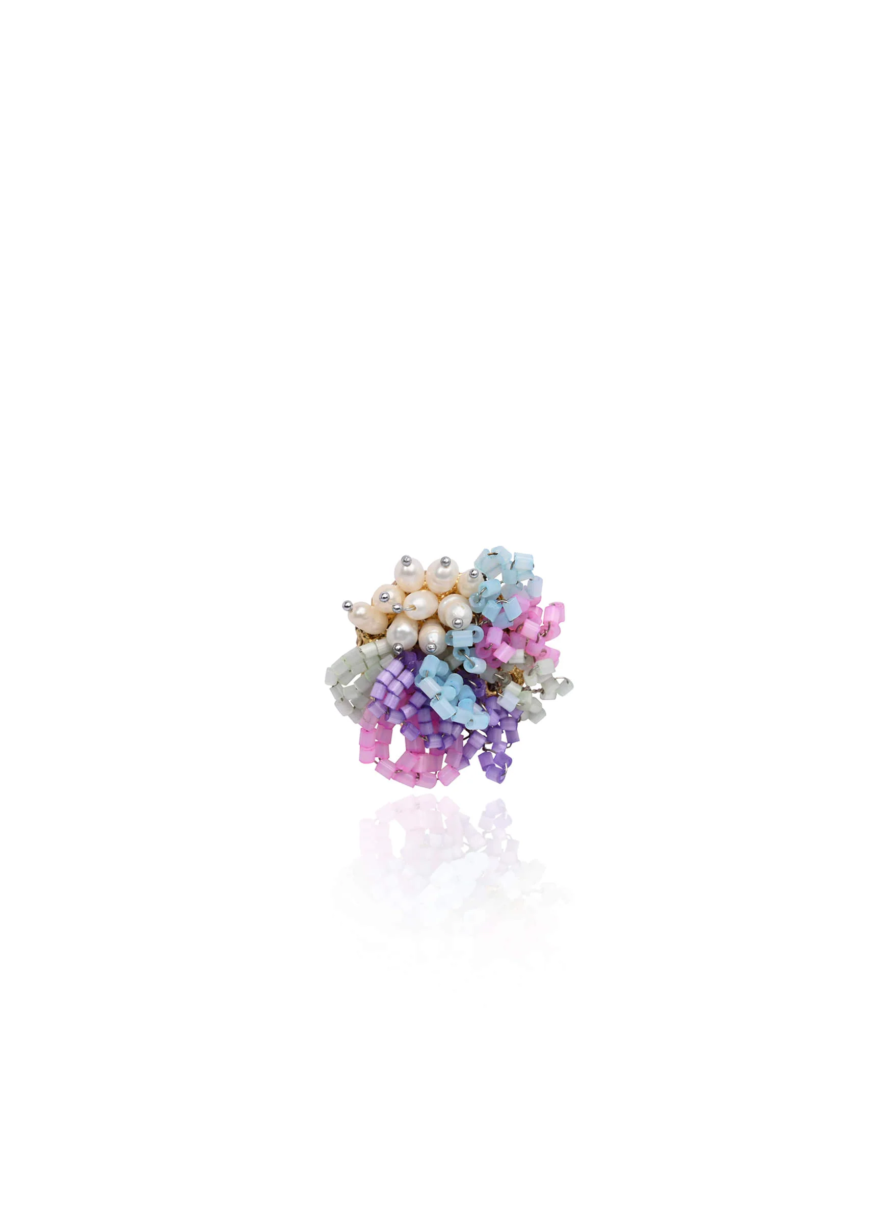 Pearl And Colourful Flower Round Stud Earrings - Image 4