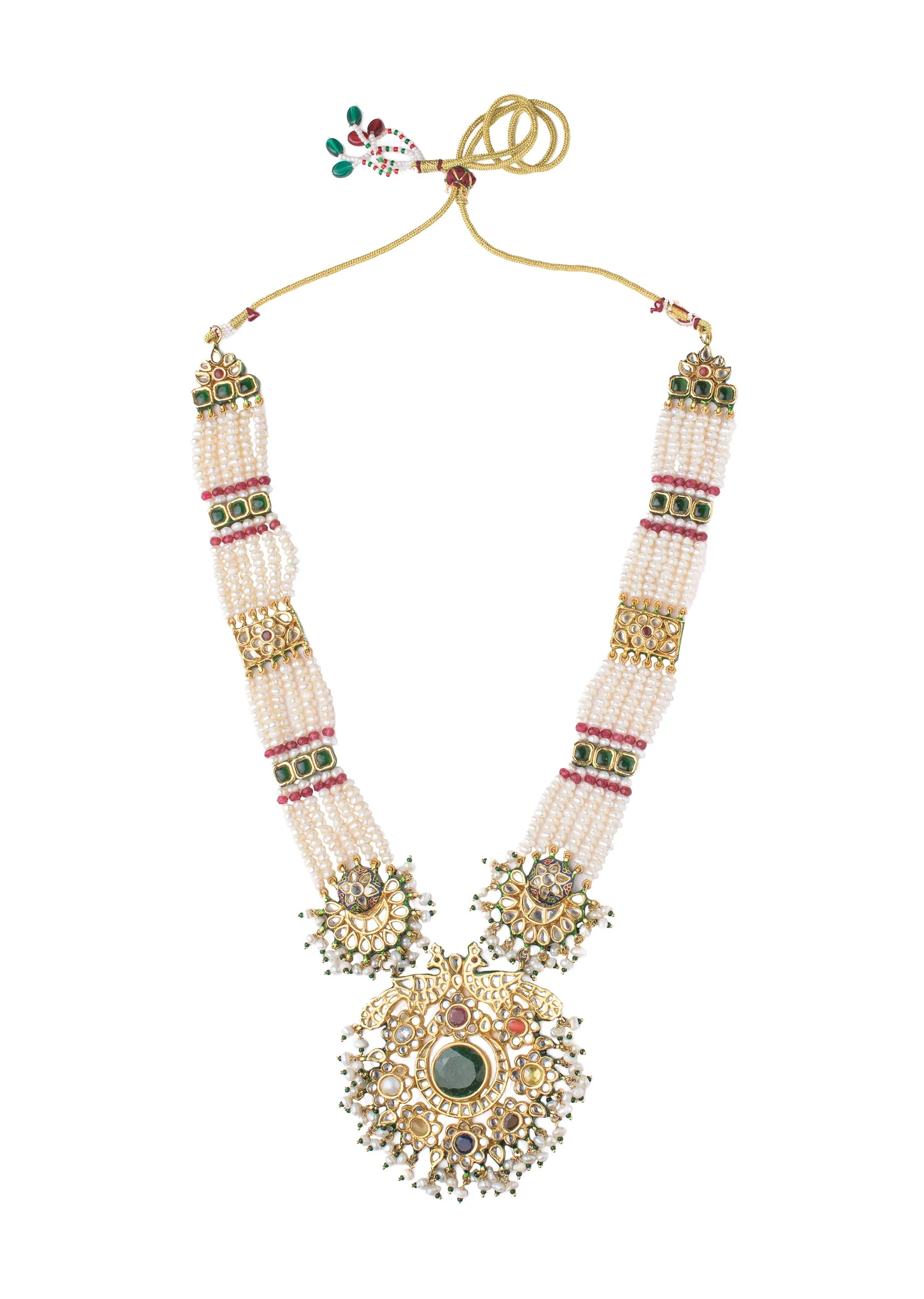 Pearl Layered Necklace Set With Gold Detailing And Matching Earrings - Image 2