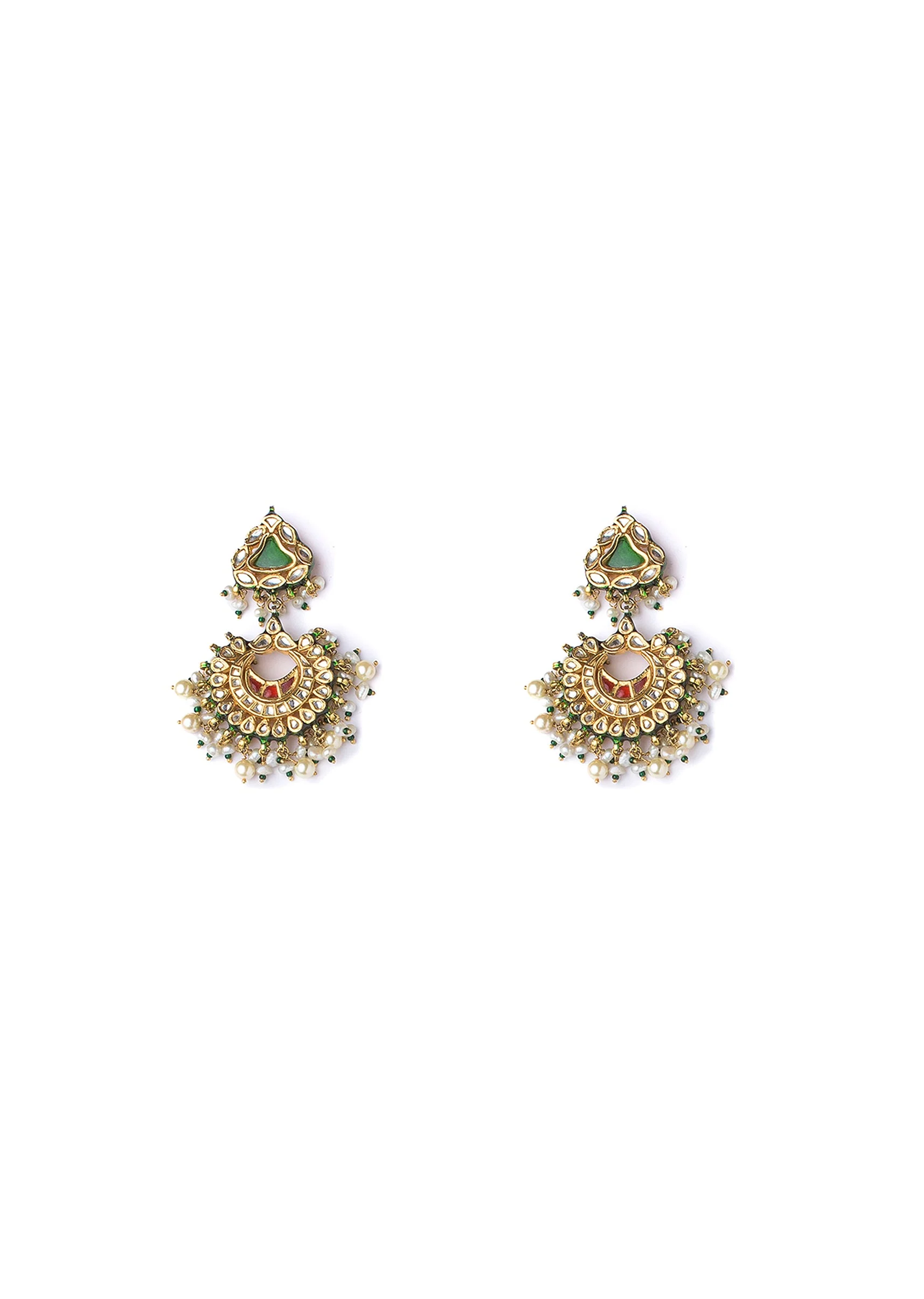 Pearl Layered Necklace Set With Green Accents And Pendant - Image 3