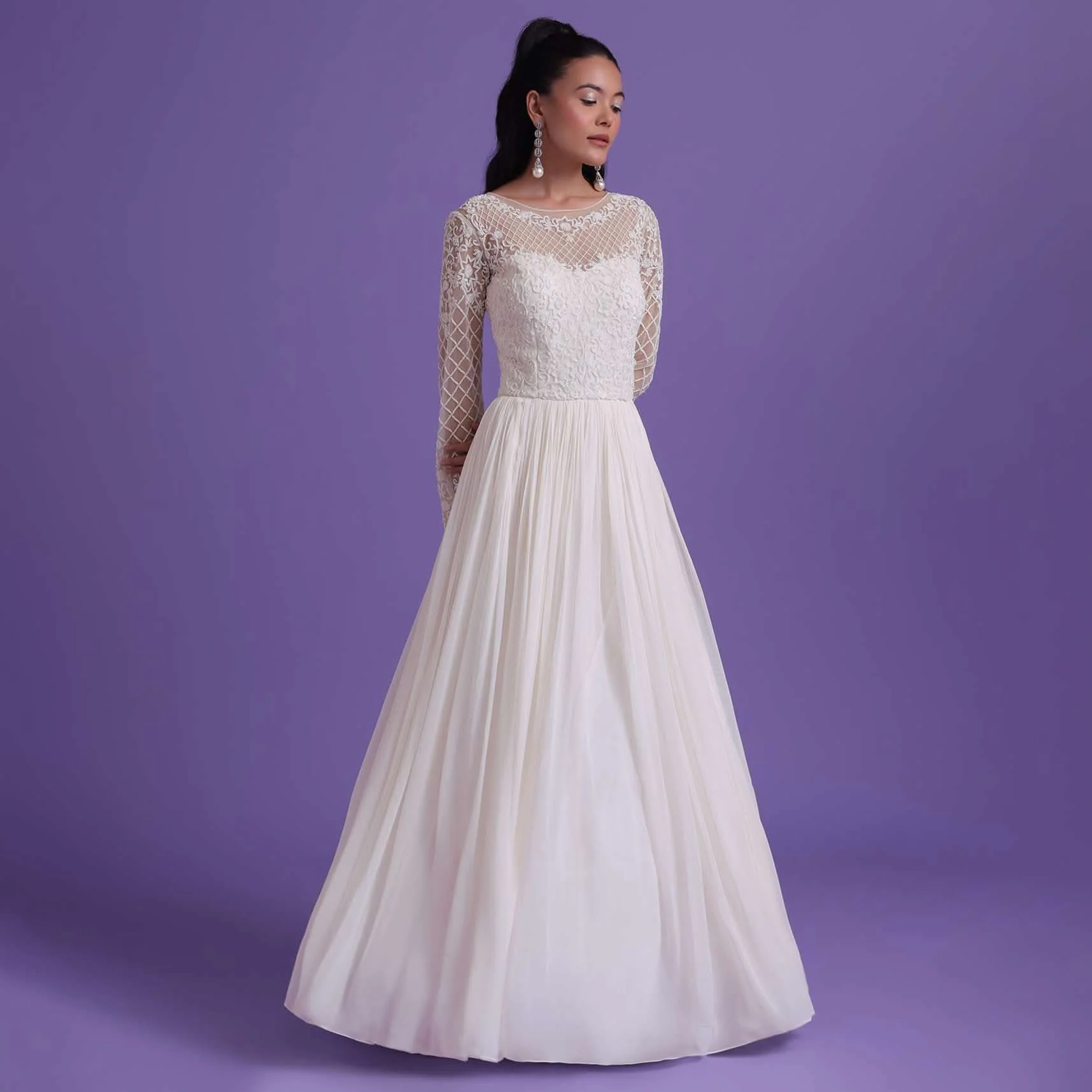 Pearl White Gown In Georgette With Cut Dana Embroidery - Image 3