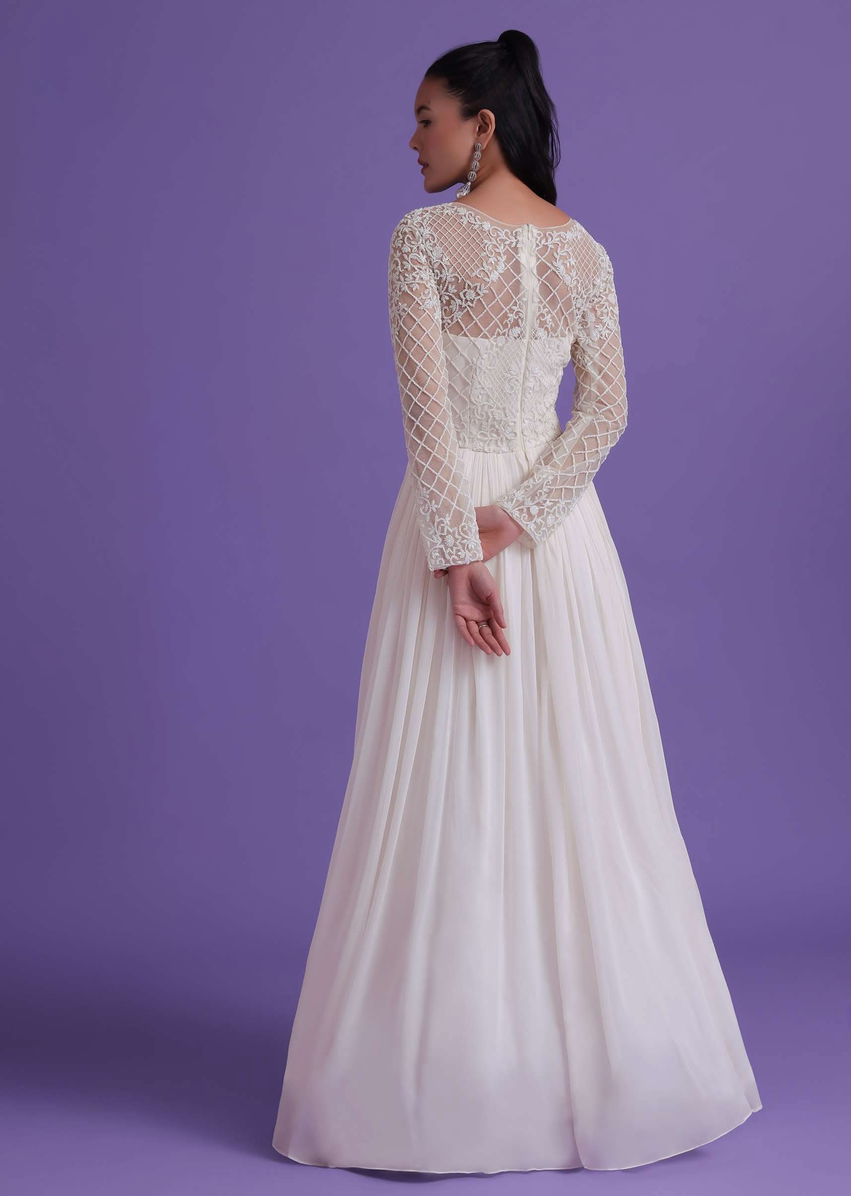 Pearl White Gown In Georgette With Cut Dana Embroidery - Image 8