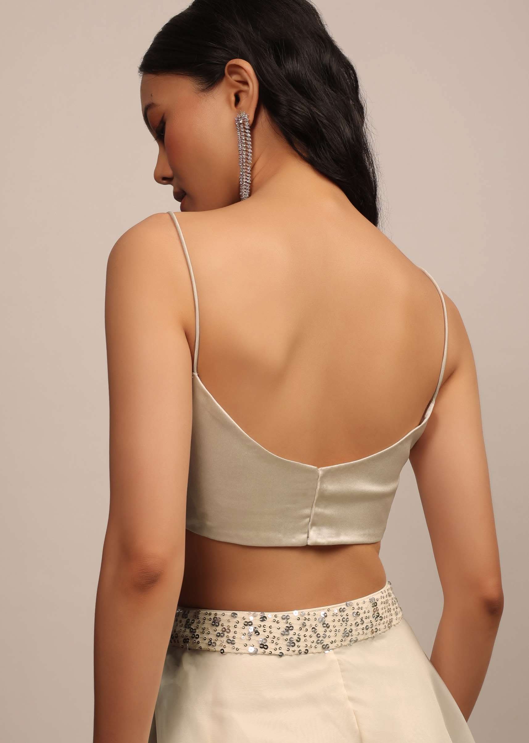 Pearl White Strappy Blouse With Scoop Neckline In Satin - Image 4