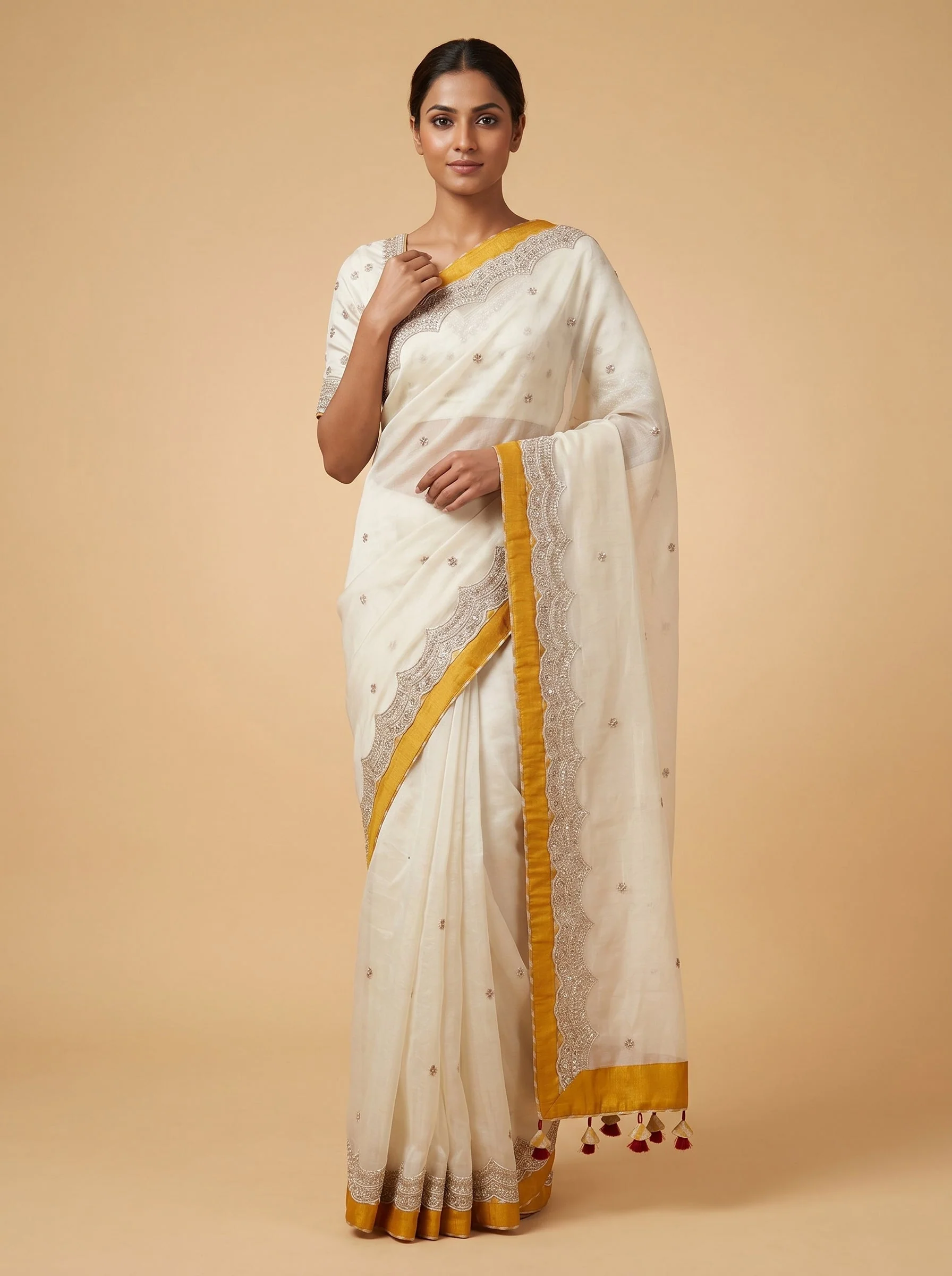 Pencil Grey Structured Embroidered Saree