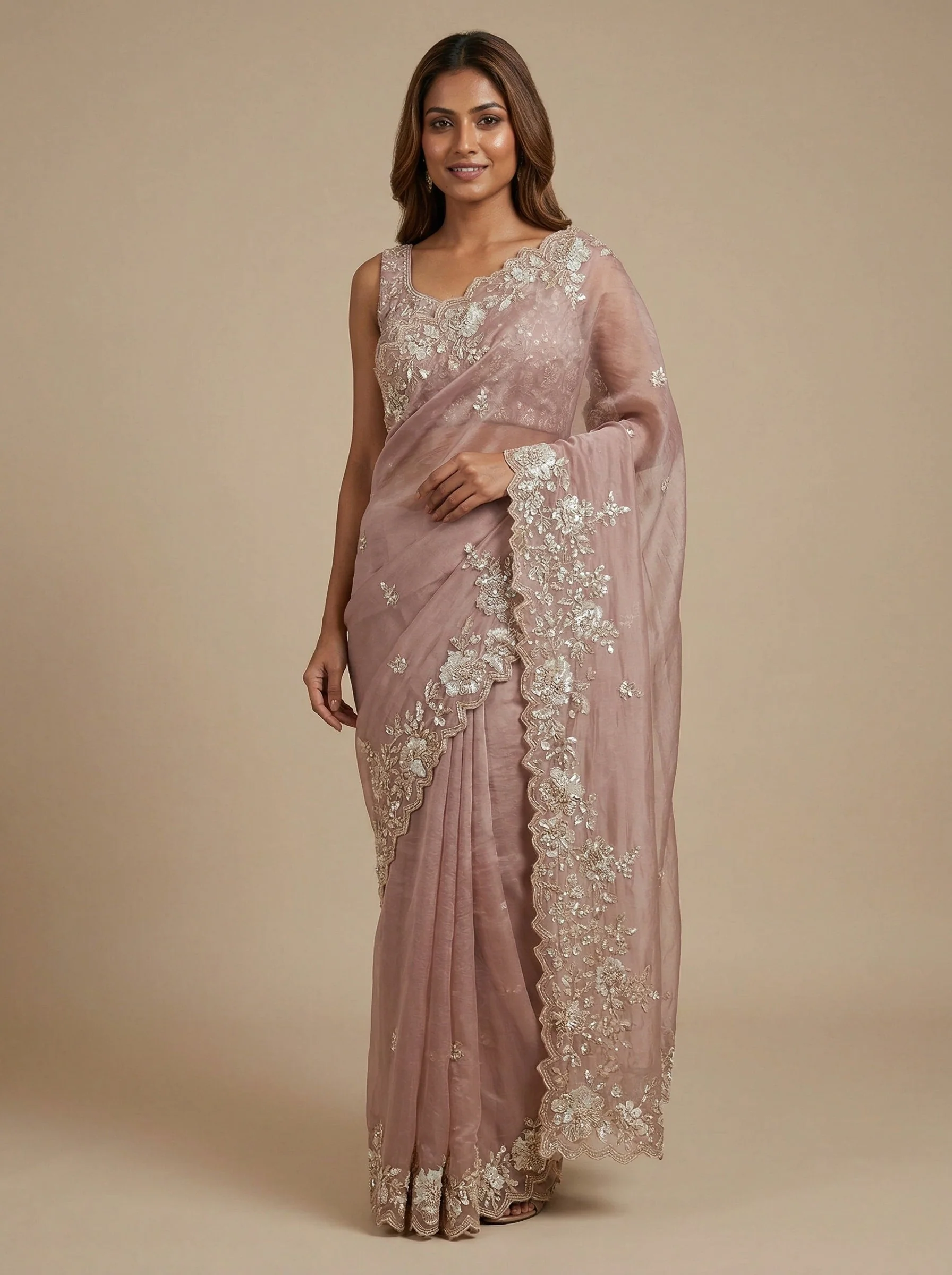 Peony Pink Embroidered Saree