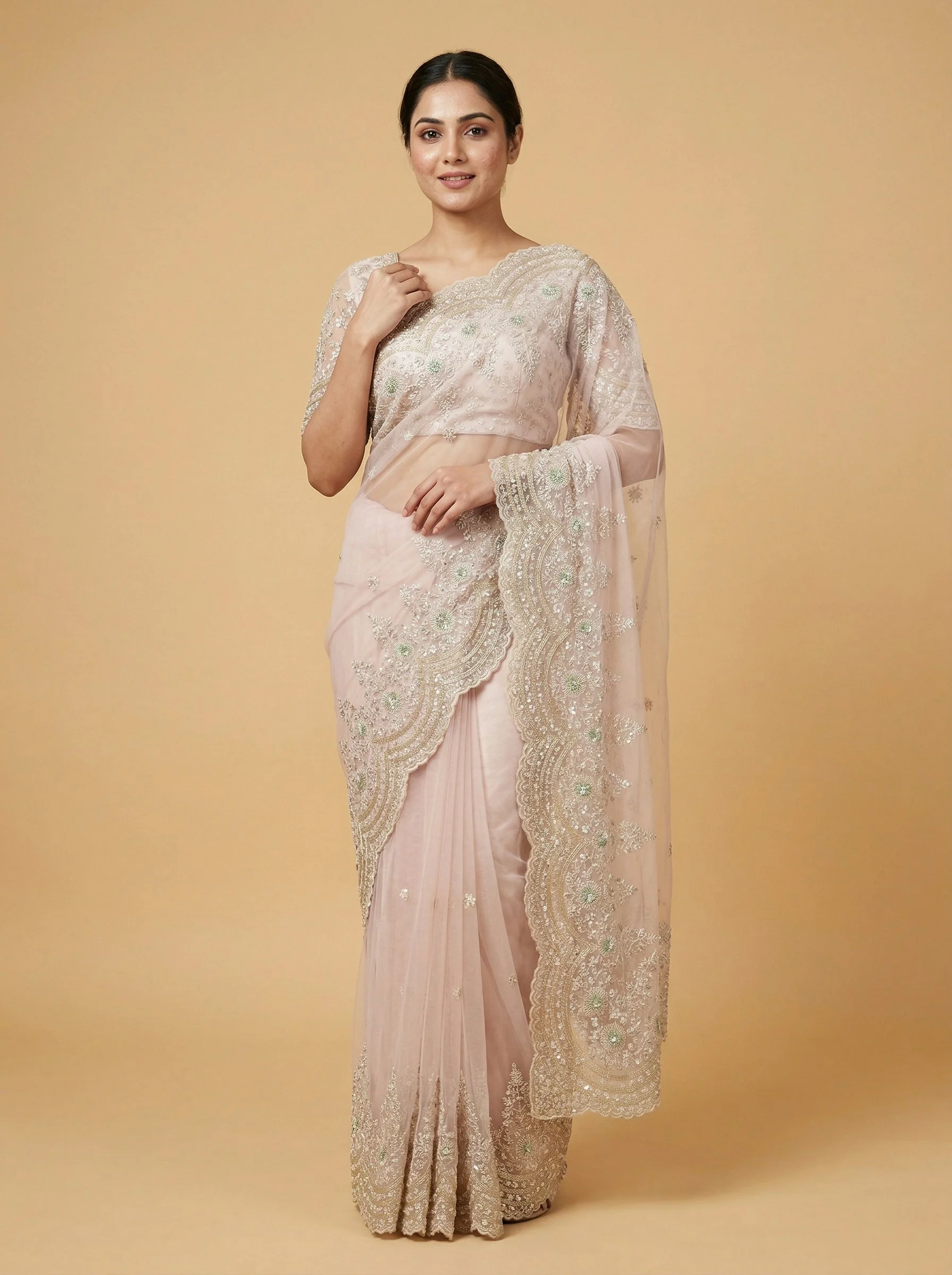 Petal Blossom Pink Embroidered Saree