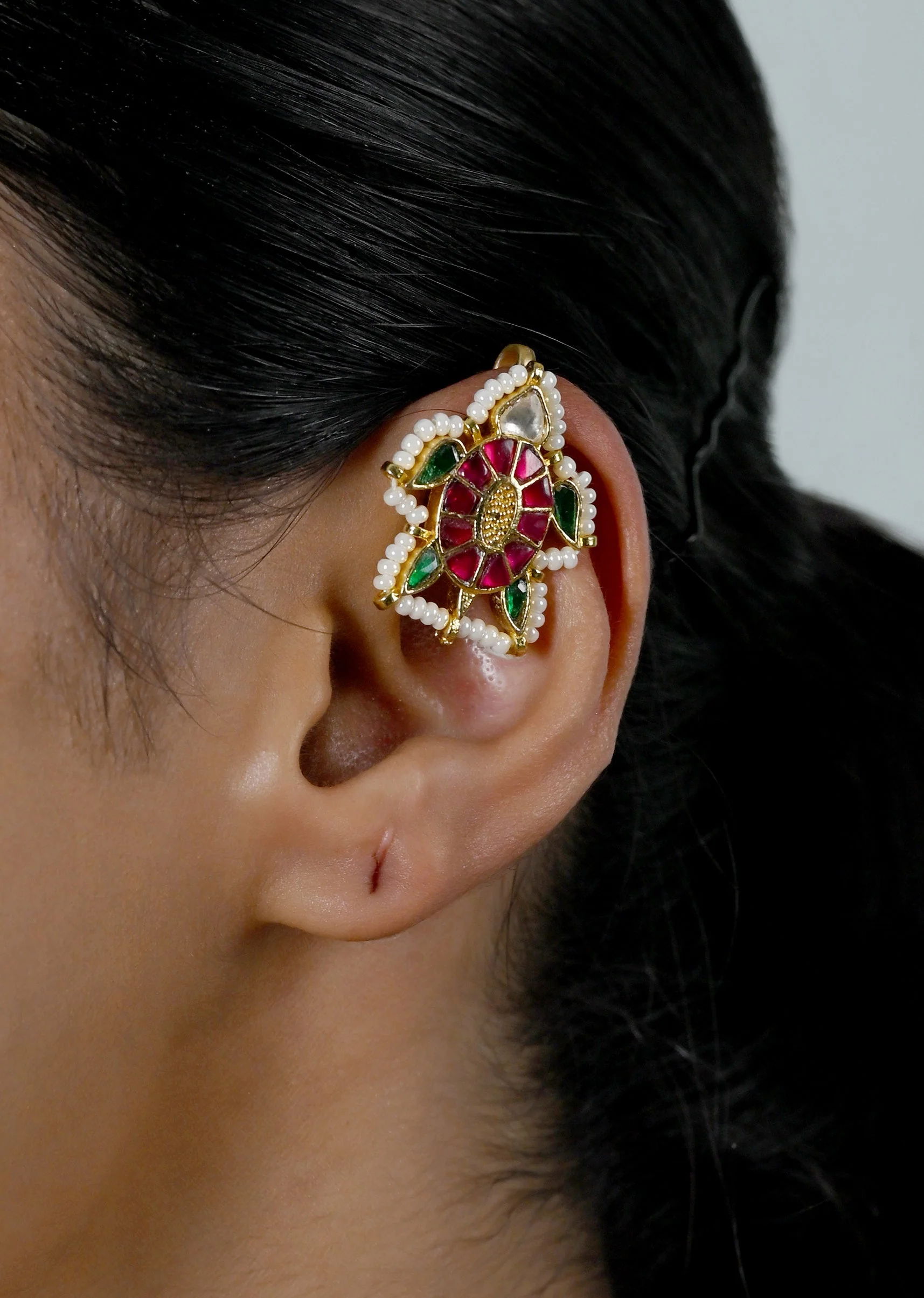 Petite Floral Jadau Kundan Ear Cuffs