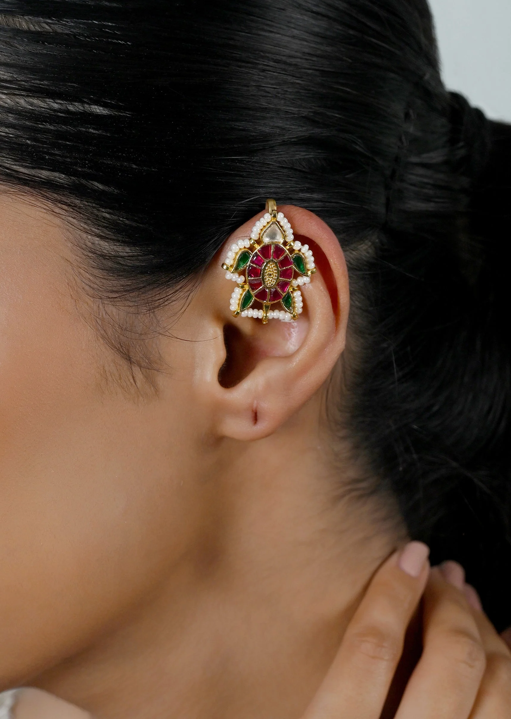 Petite Floral Jadau Kundan Ear Cuffs - Image 2