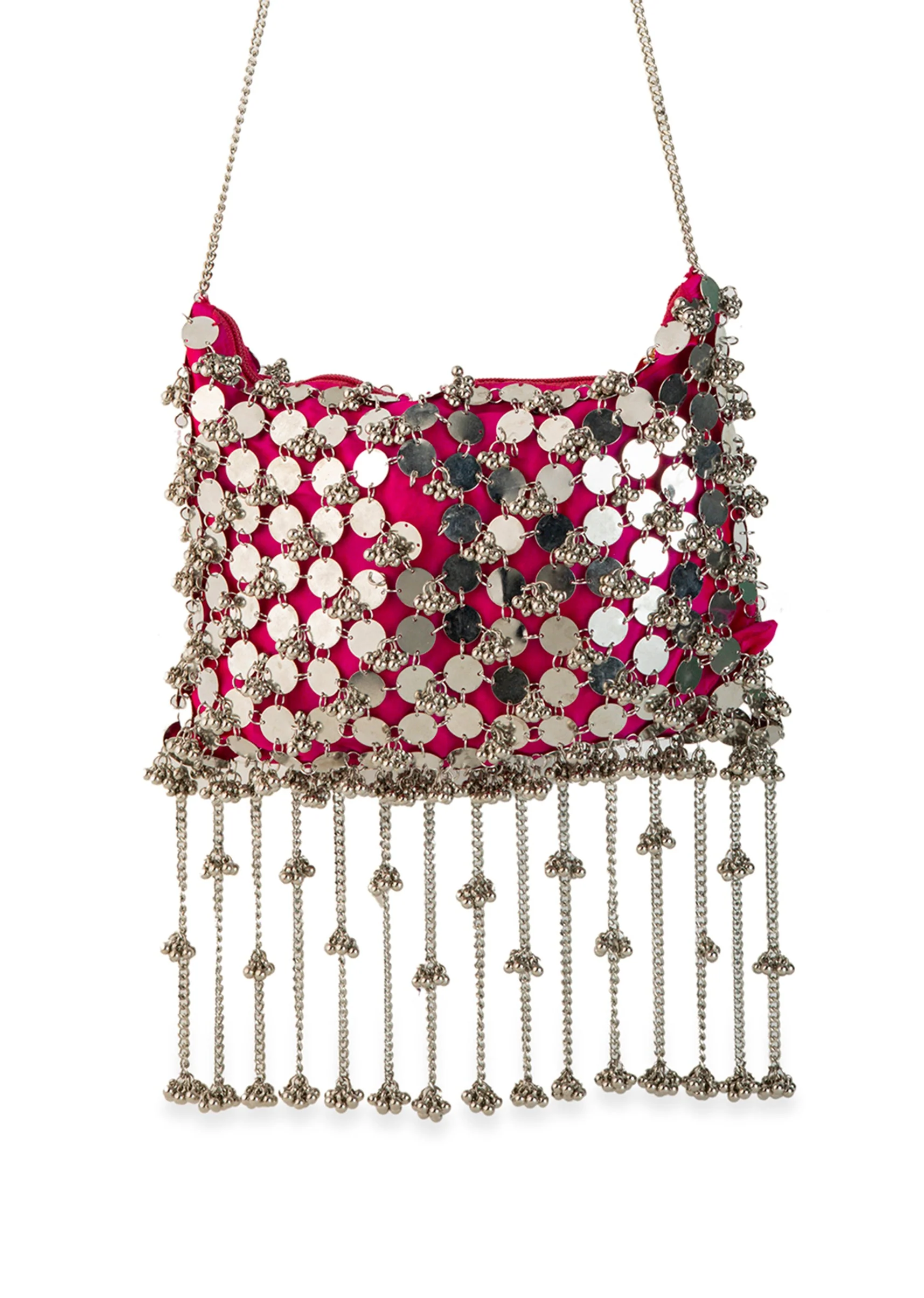 Pink and Silver Mirror Disc Tassel Bag - Image 4