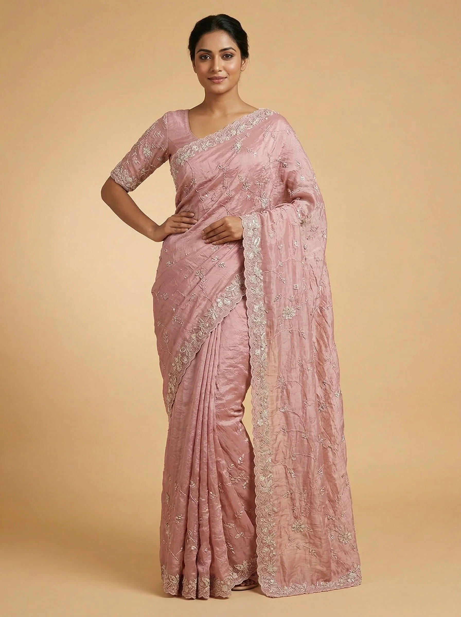 Pink Balanced Embroidered Saree