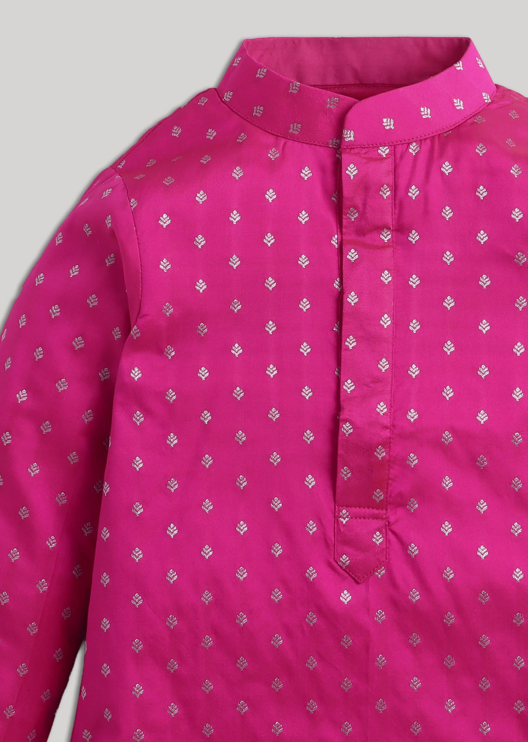 Pink Banarasi Silk Boys Kurta Set - Image 4