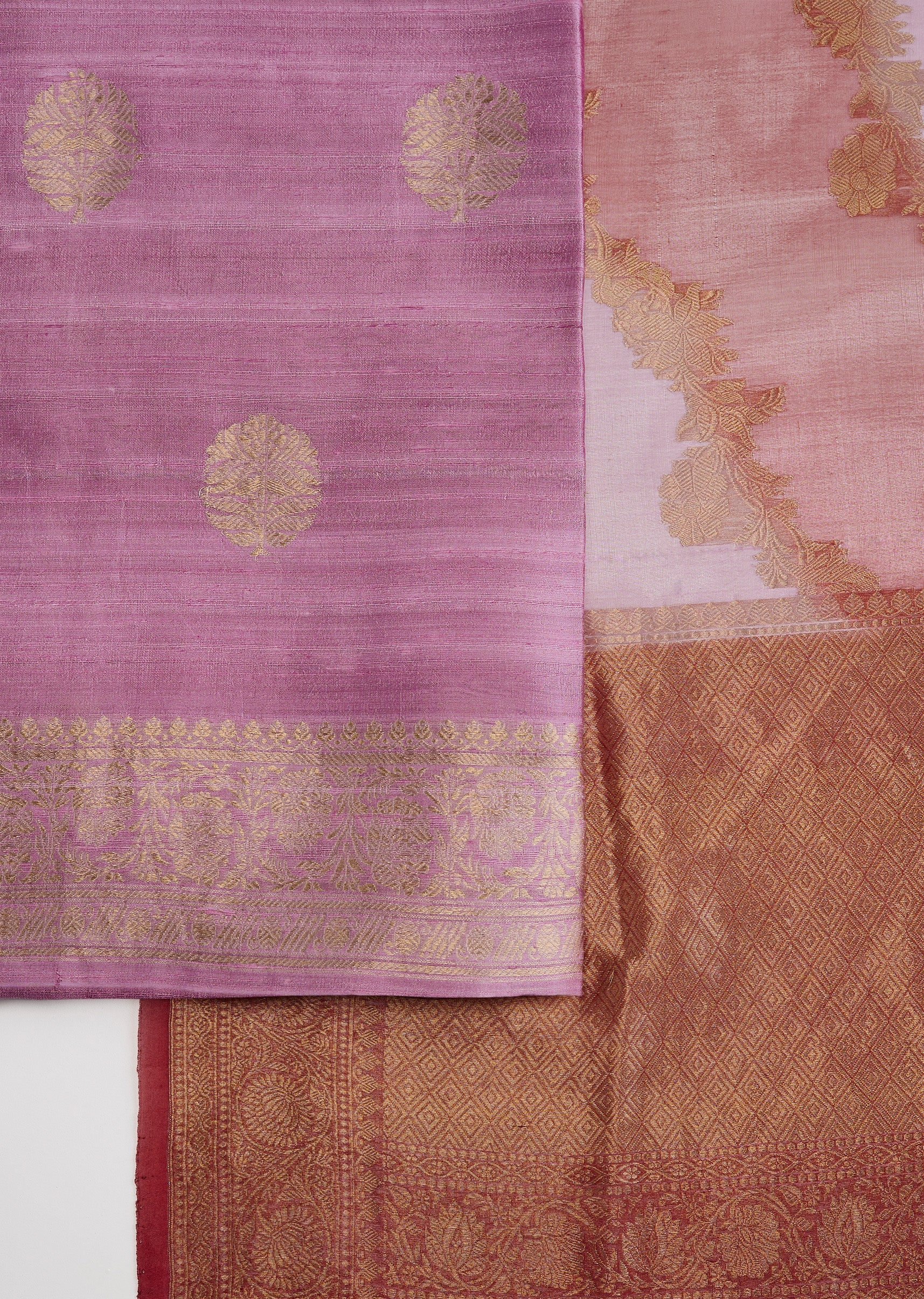Pink Banarasi Silk Unstitched Suit Set With Dupatta - Image 3