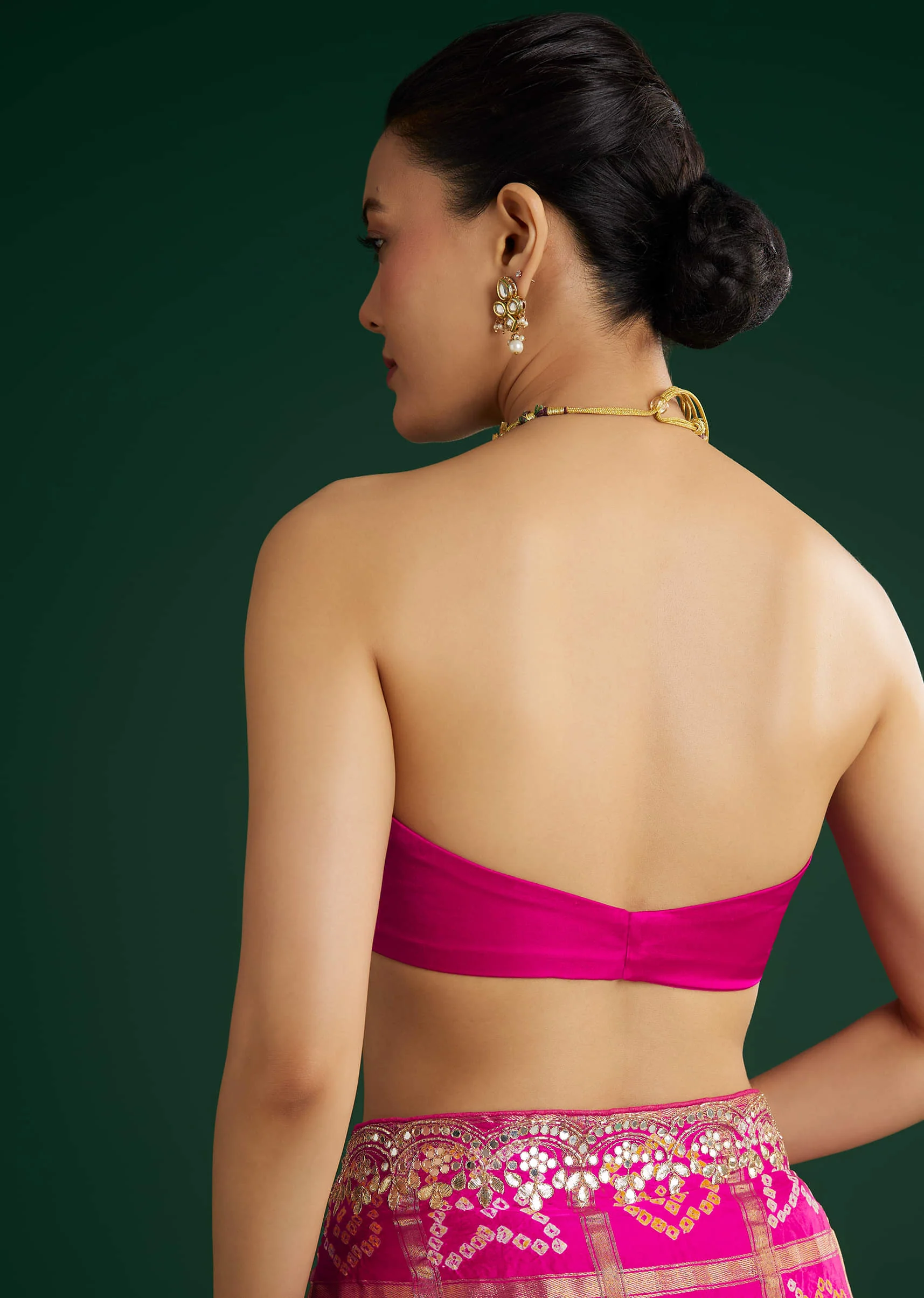 Pink Bandhani Saree With Gota Work - Image 8