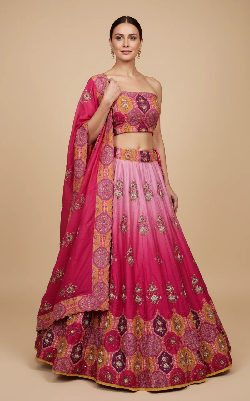 Pink Blossom Bridesmaid Lehenga - Image 2