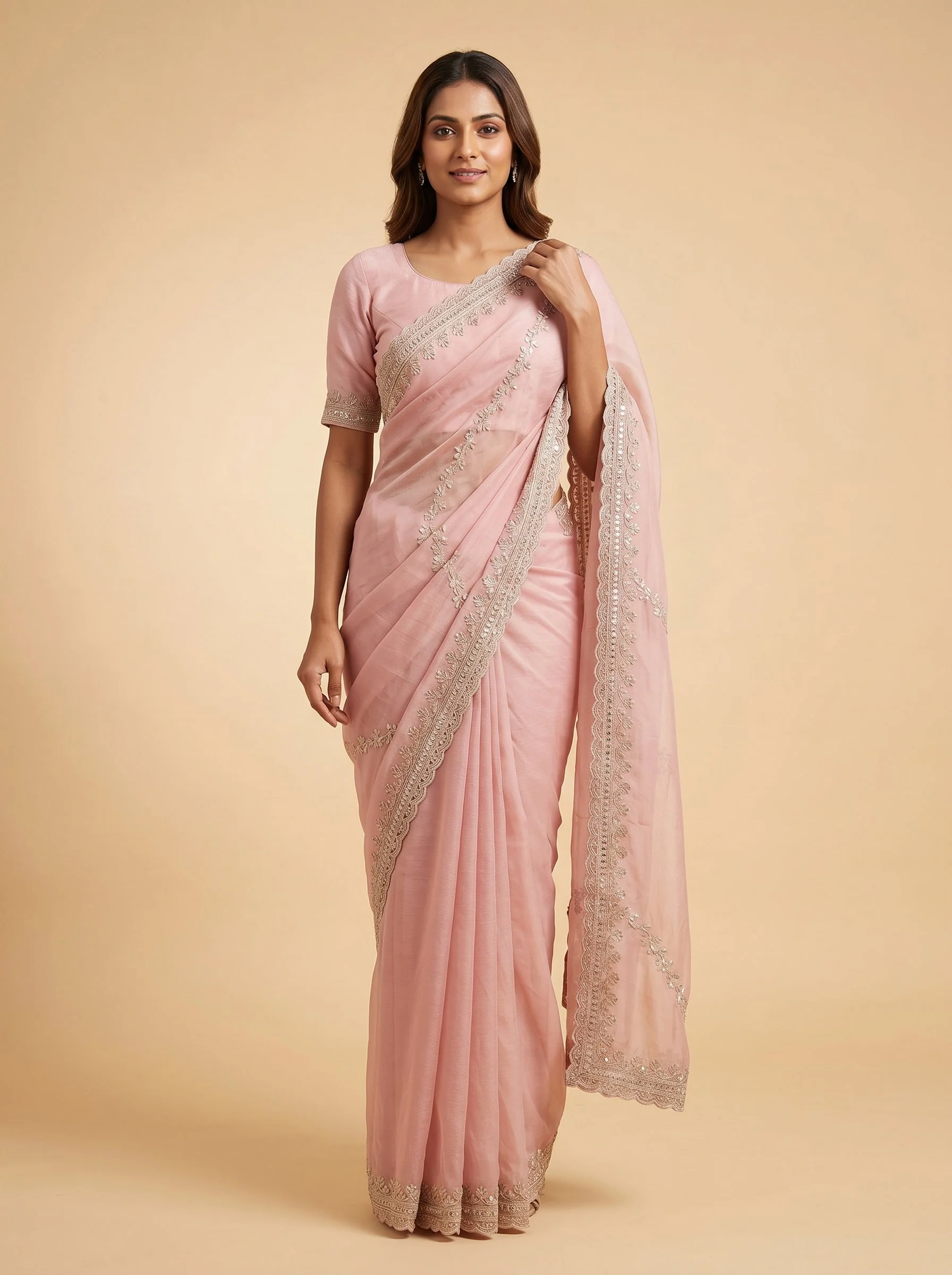 Pink Blossom Glow Embroidered Saree
