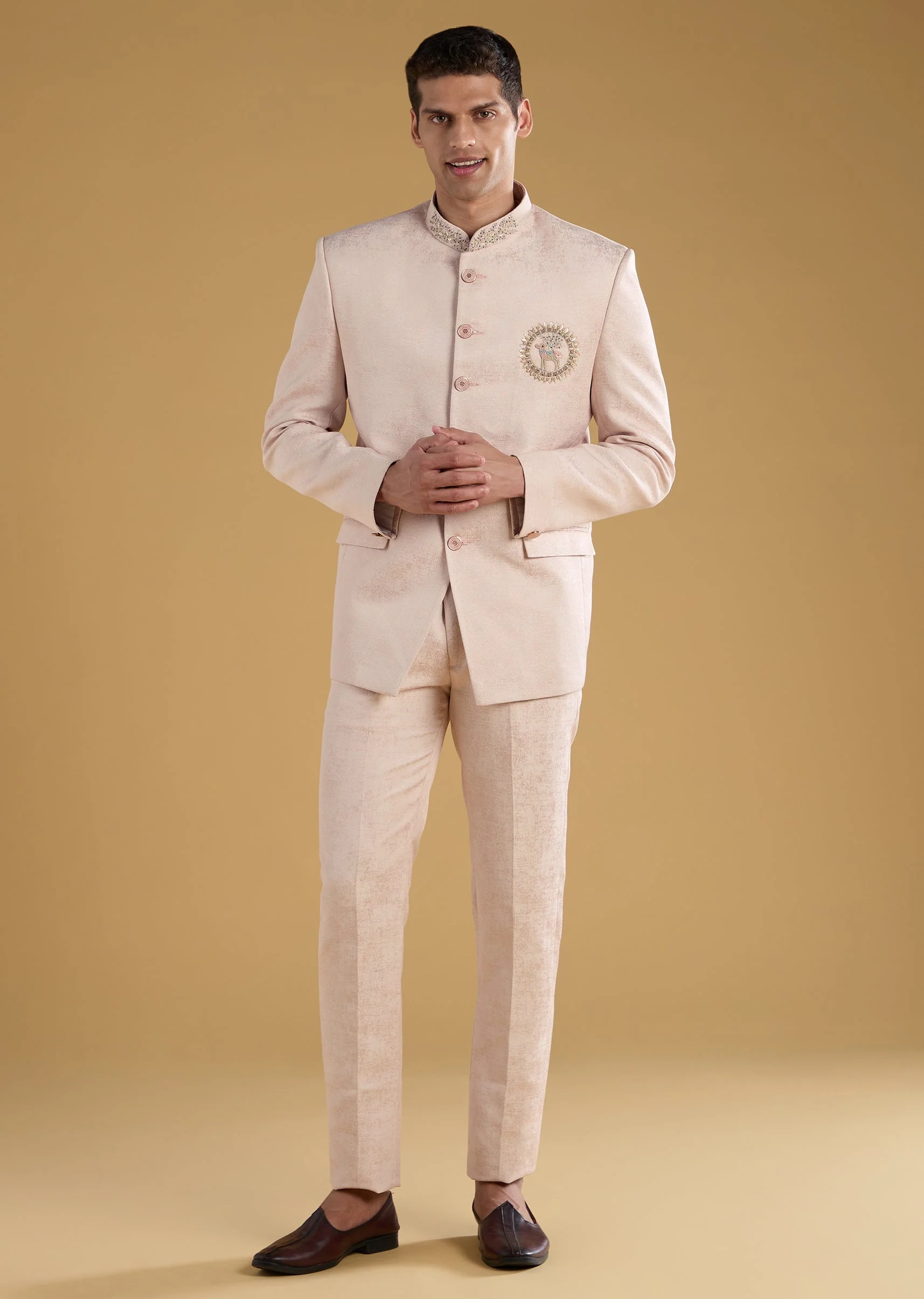 Pink Button Front Jodhpuri and Pant Set
