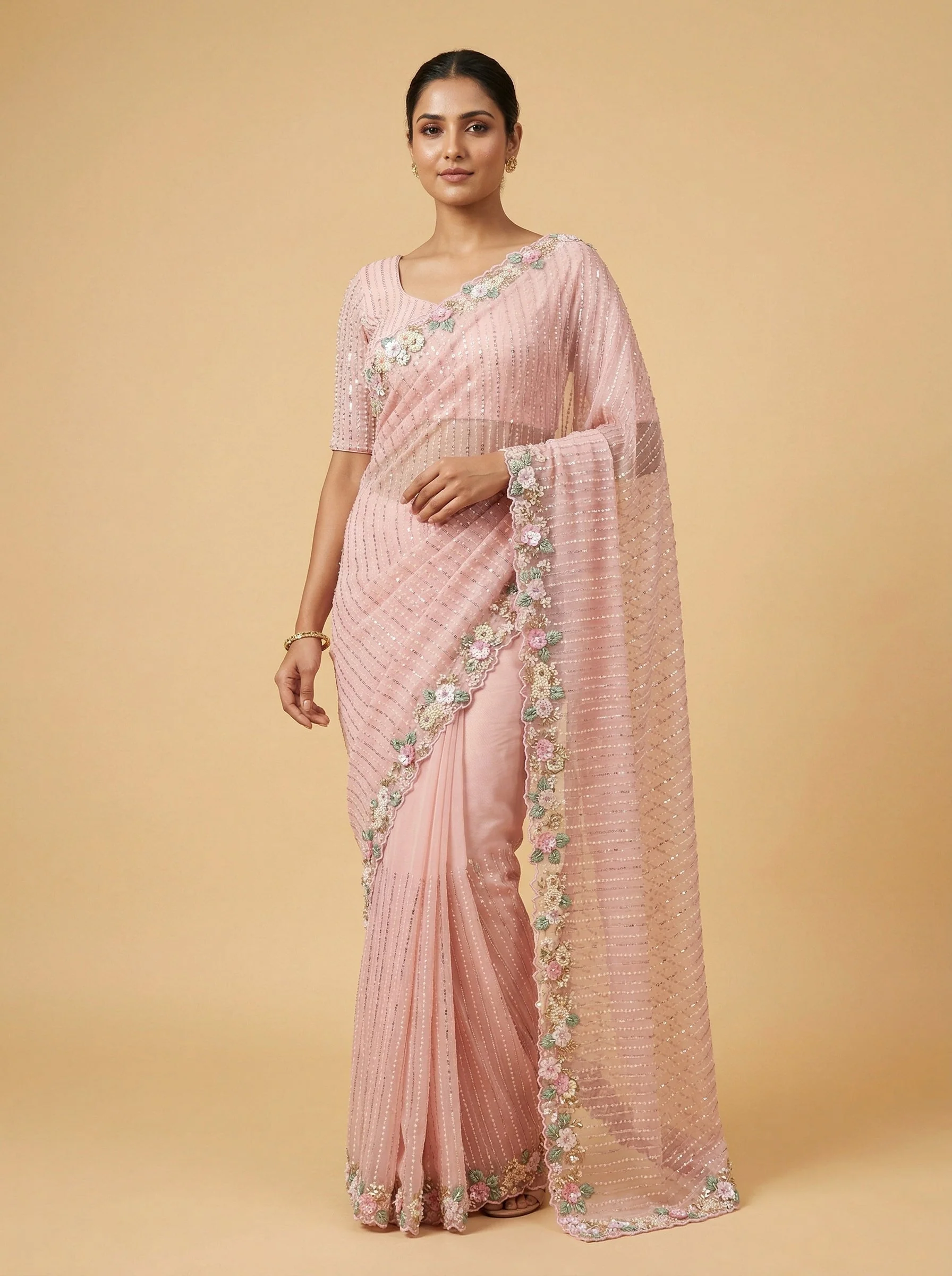 Pink Charming-Tone Embroidered Saree