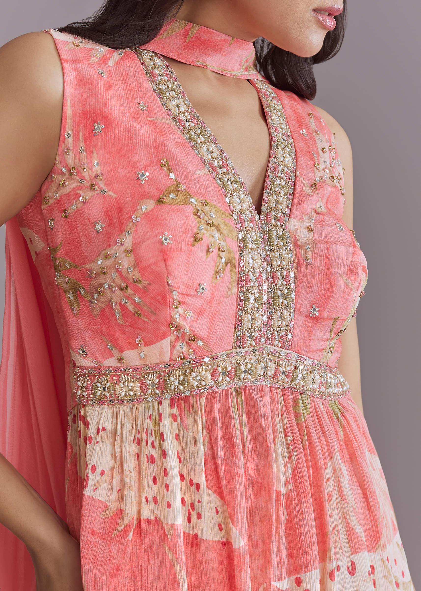 Pink Chinon Palazzo Suit With Printed Motifs - Image 2