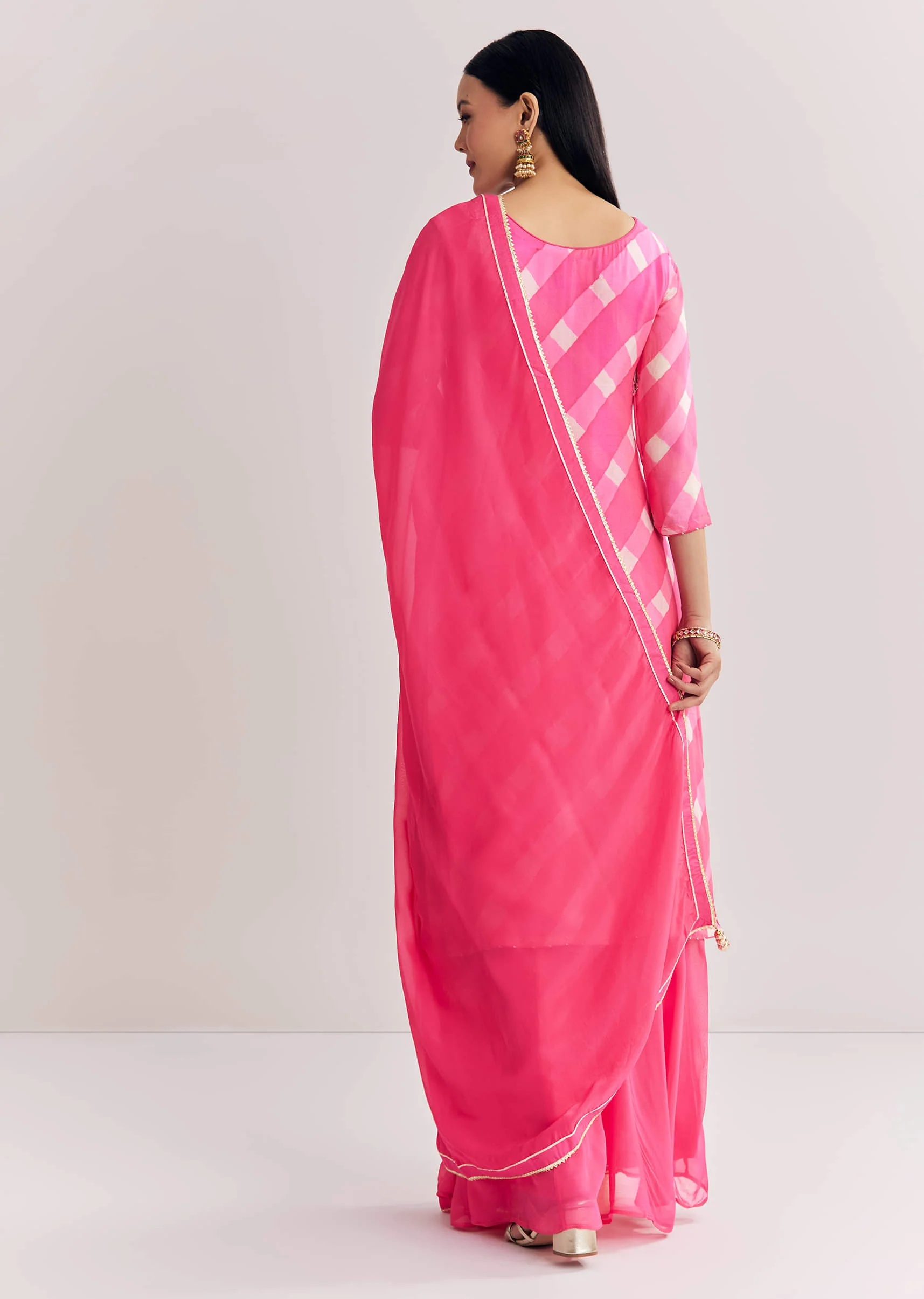 Pink Chinon Palazzo Suit With Zardosi And Thread Work - Image 5