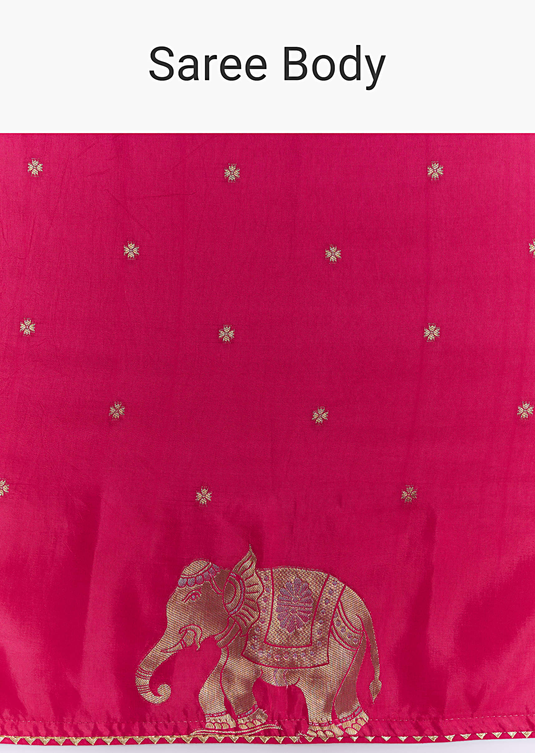 Pink Chinon Woven Saree With Elephant Motifs And Zari Work - Image 9