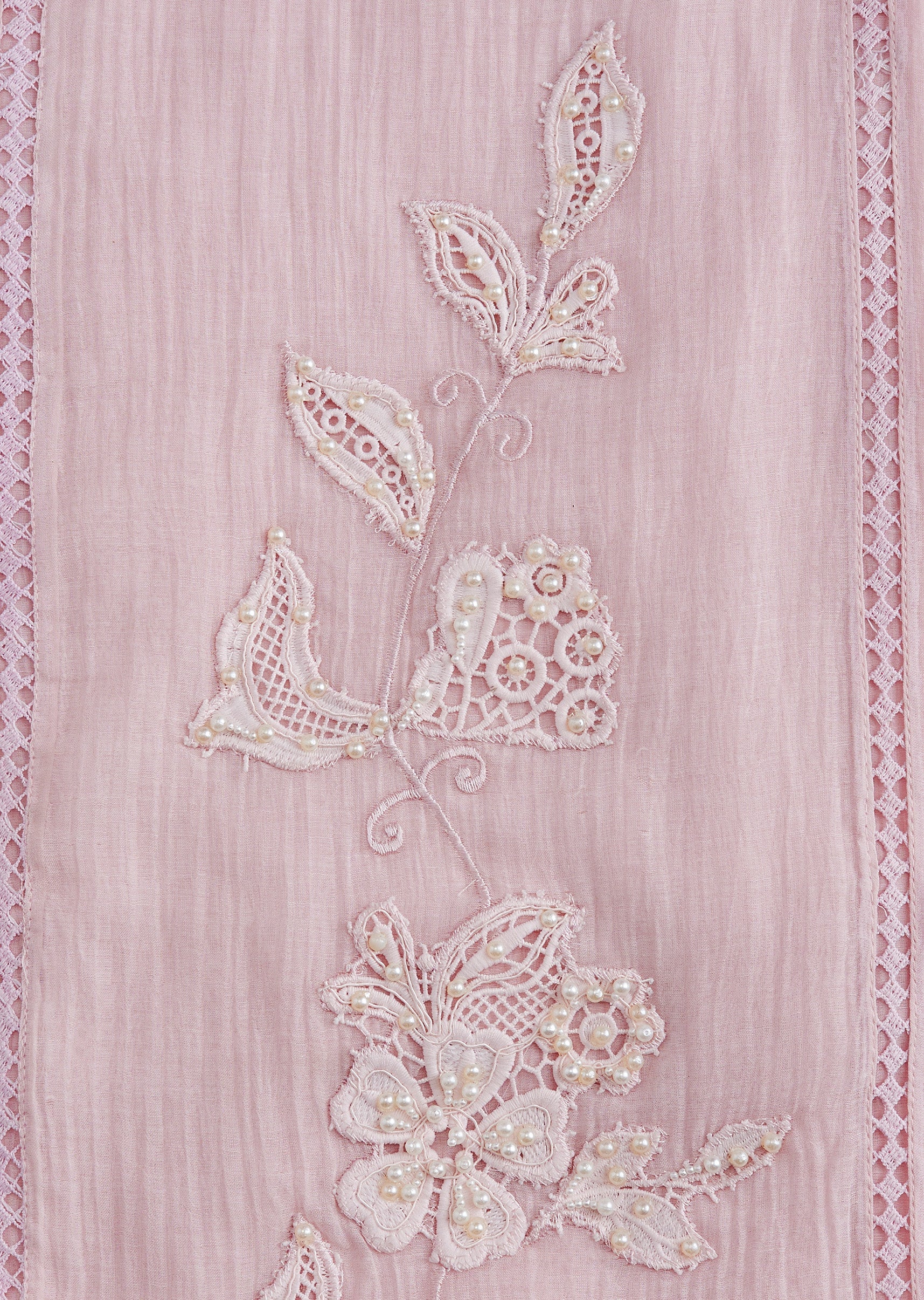 Pink Cotton Lace Work Unstitched Suit Set With Dupatta - Image 2