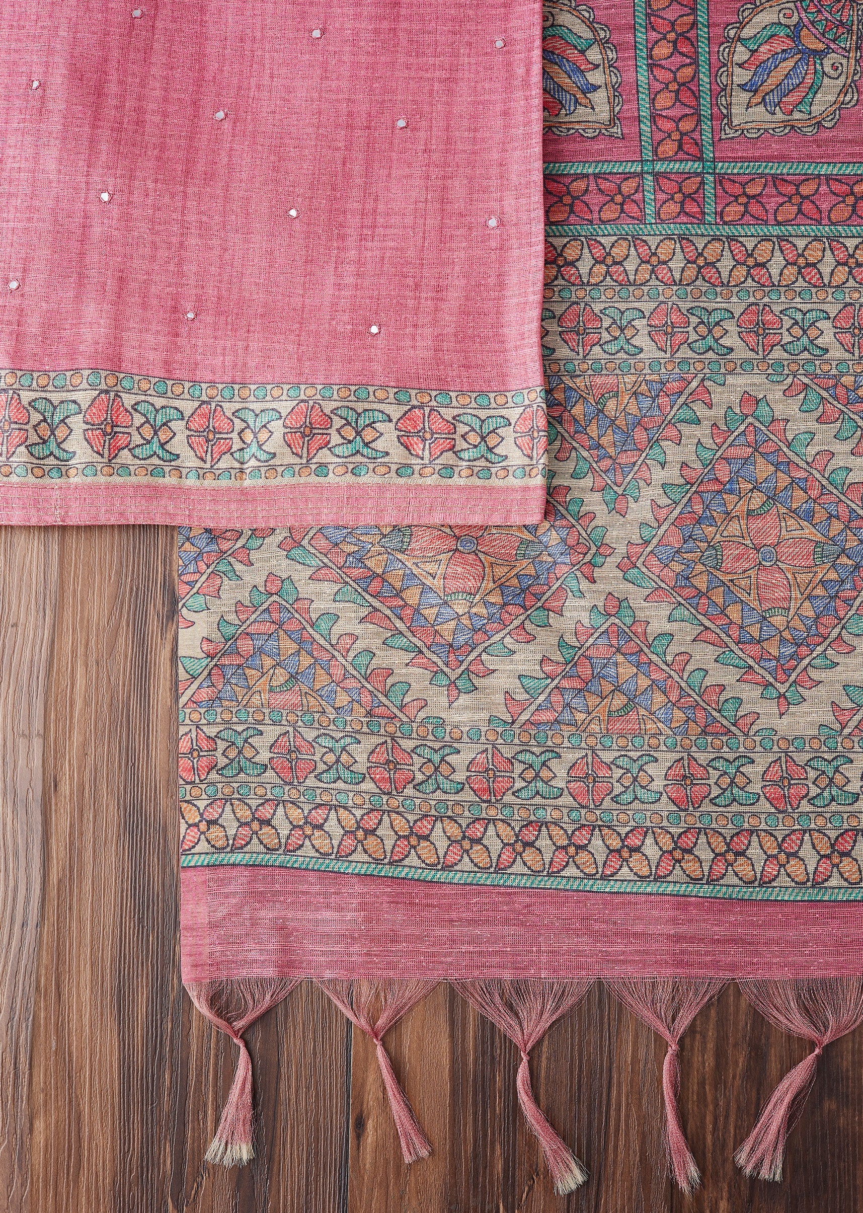 Pink Crepe Printed With Embroidered Unstitched Suit - Image 3