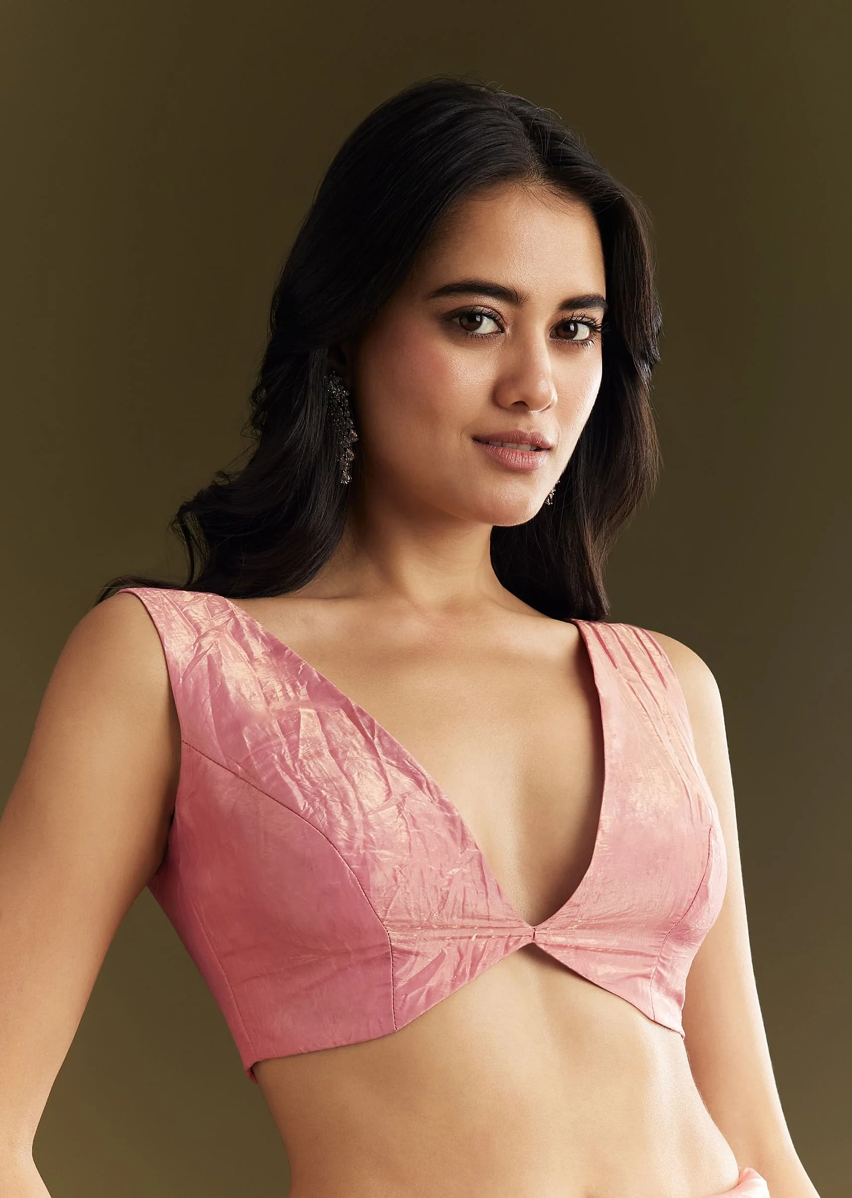 Pink Crepe Tissue Saree With Moti Beads And Cutdana Embroidery - Image 7