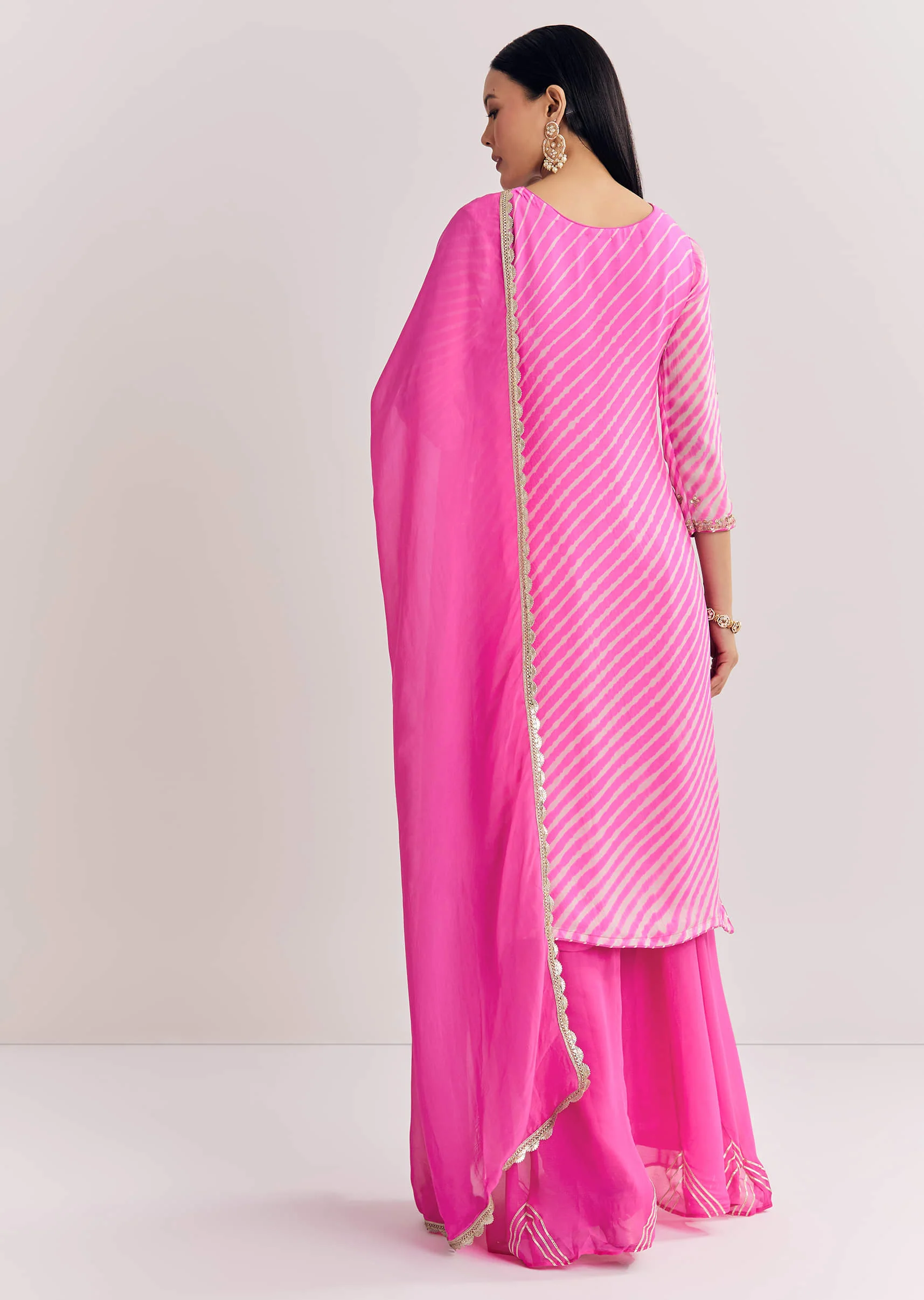 Pink Dola Silk Palazzo Suit With Zardosi Work - Image 5
