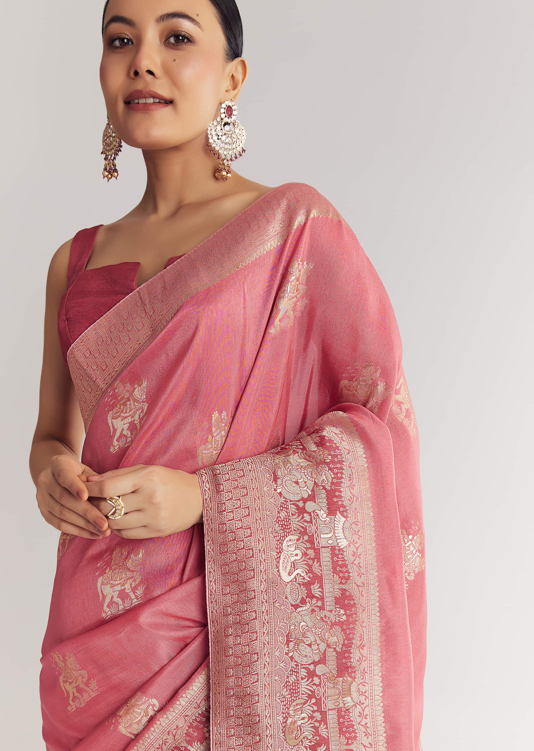 Pink Dola Silk Saree With Butti Work - Image 4