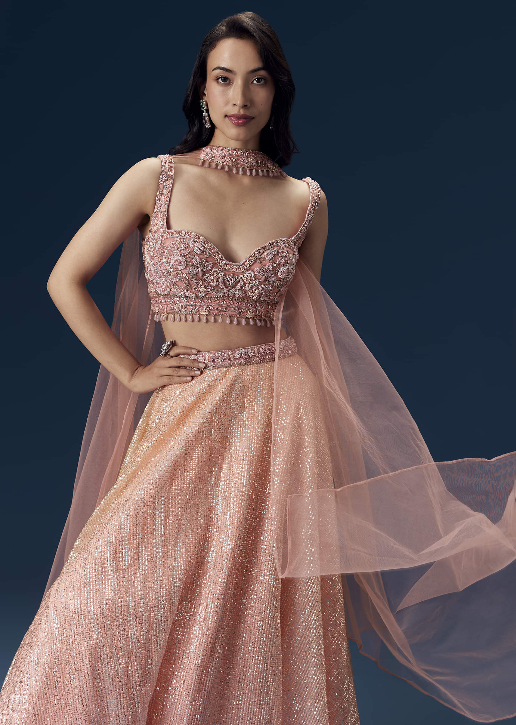 Pink Embellished Bridesmaid Lehega with Choker Dupatta - Image 5