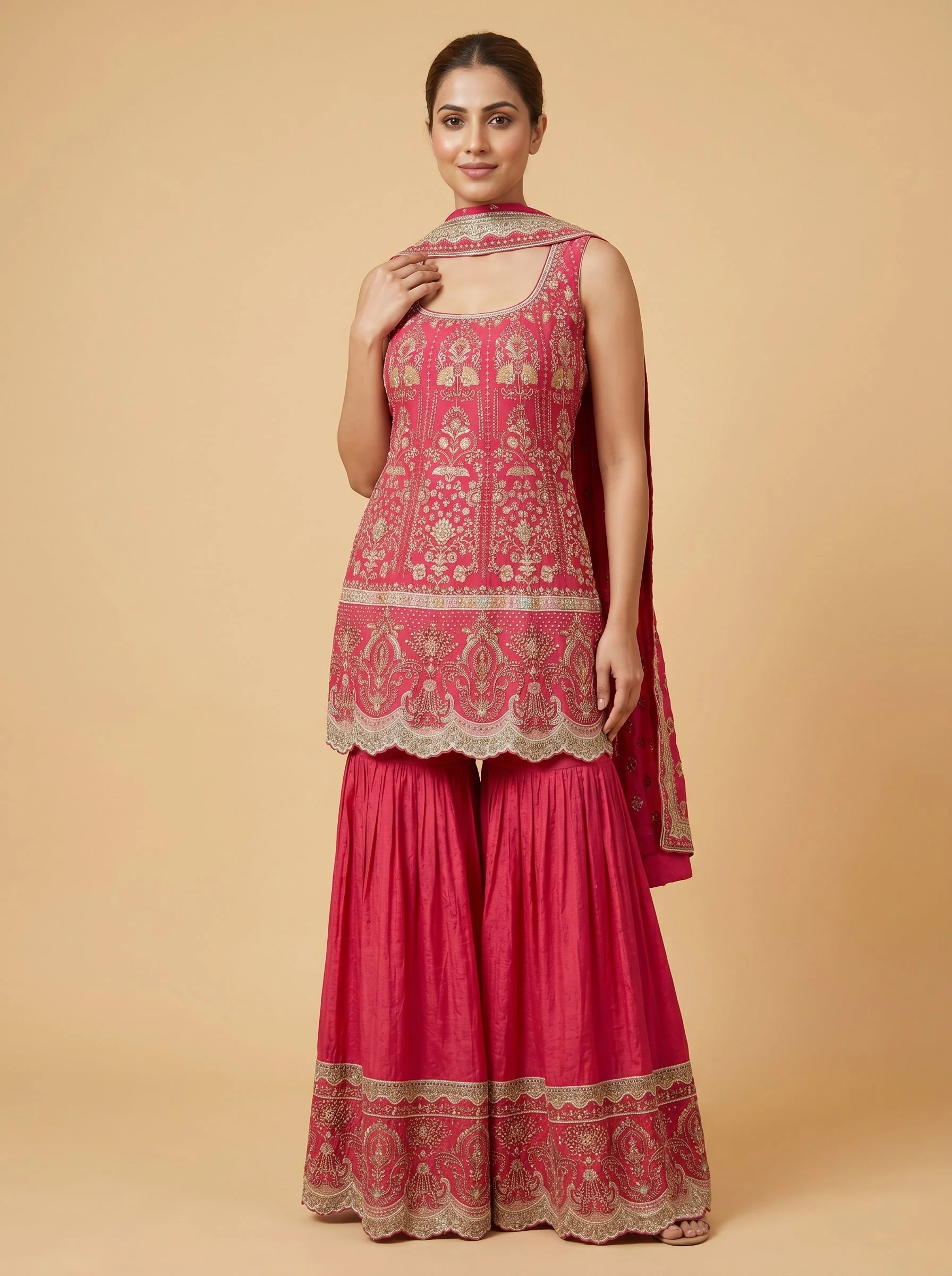 Pink Embellished Palazzo Set Suit