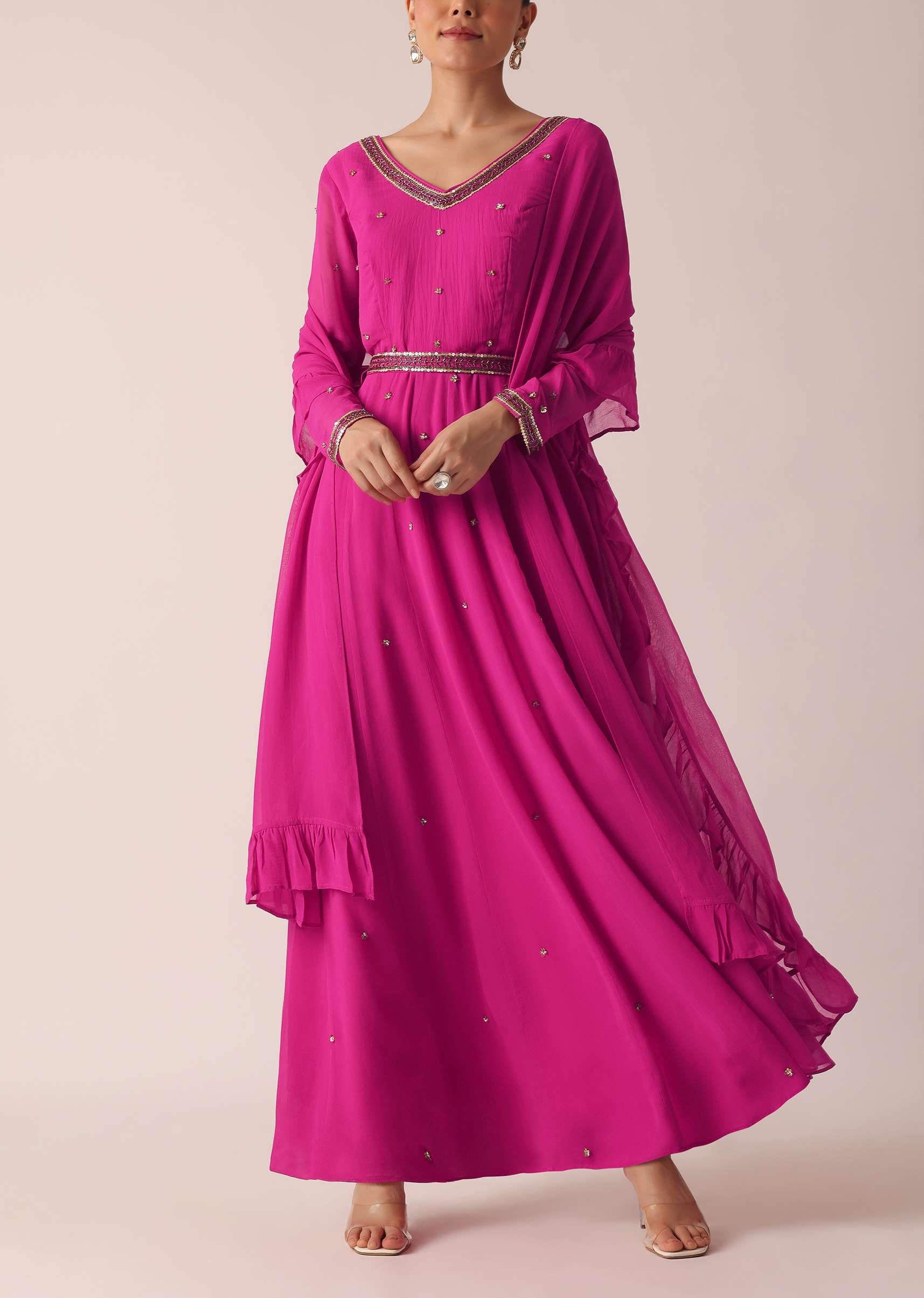 Pink Embroidered Anarkali Set - Image 3