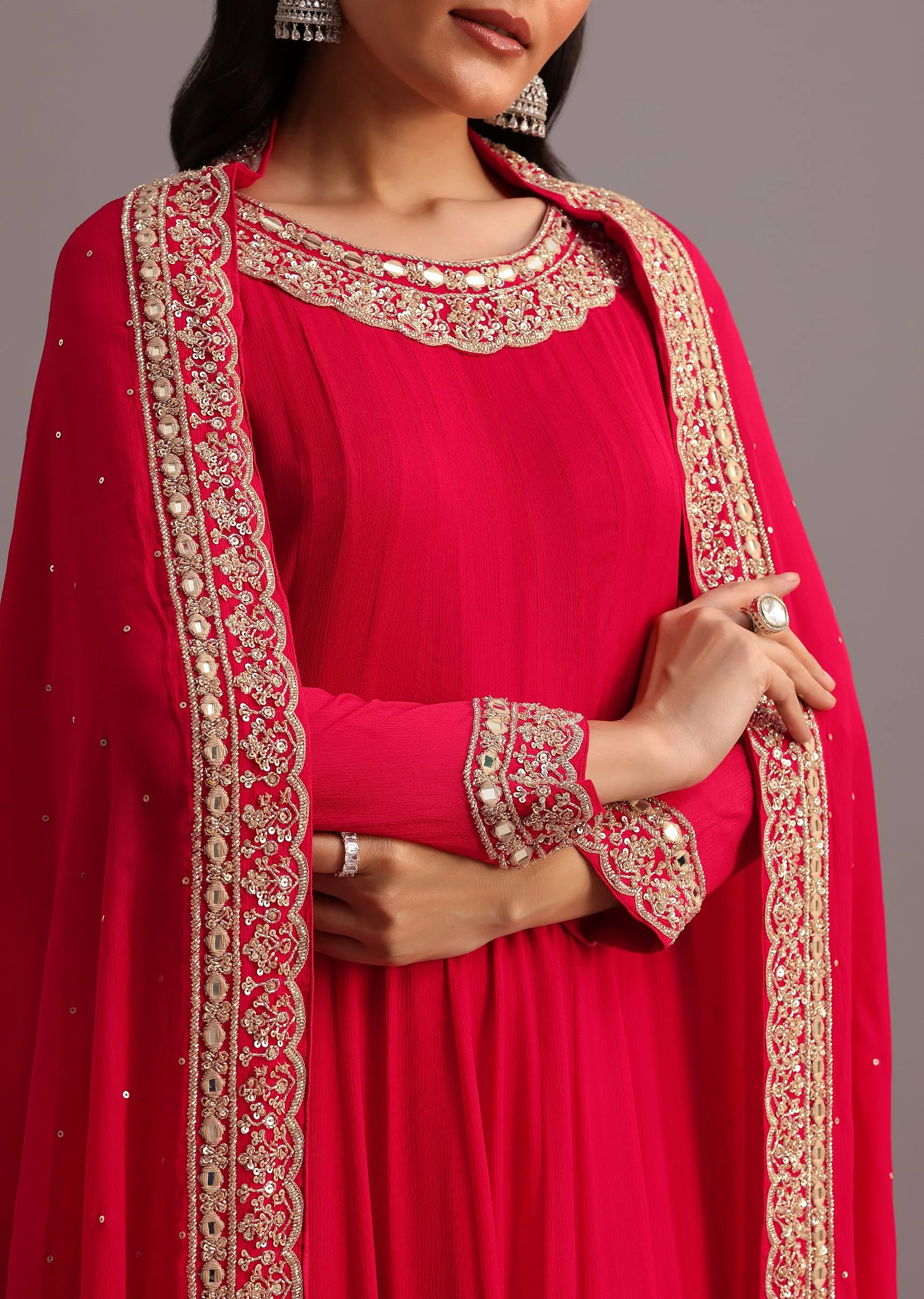Pink Embroidered Anarkali Suit With Dupatta - Image 2