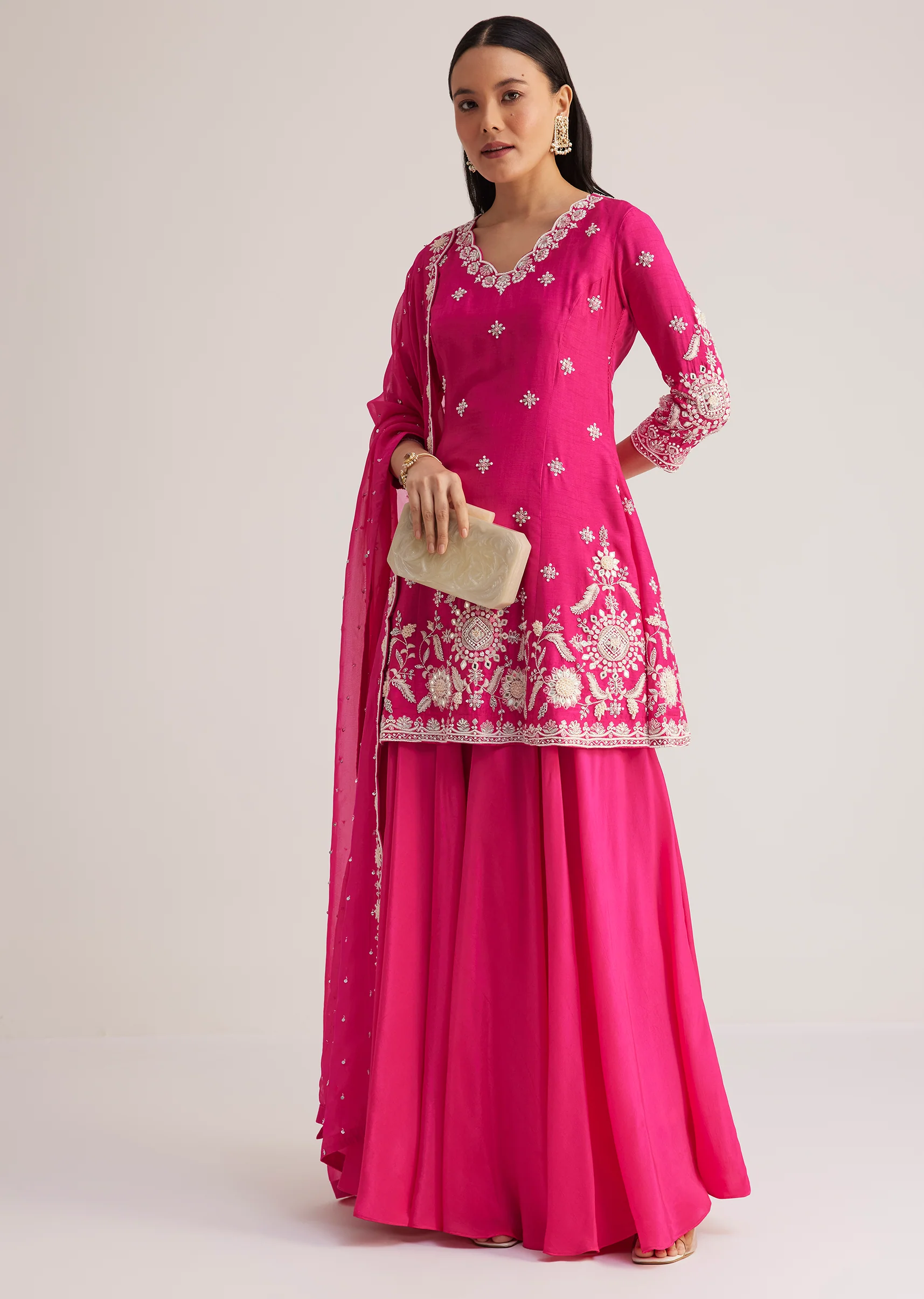 Pink Embroidered Palazzo Suit With Dupatta - Image 2