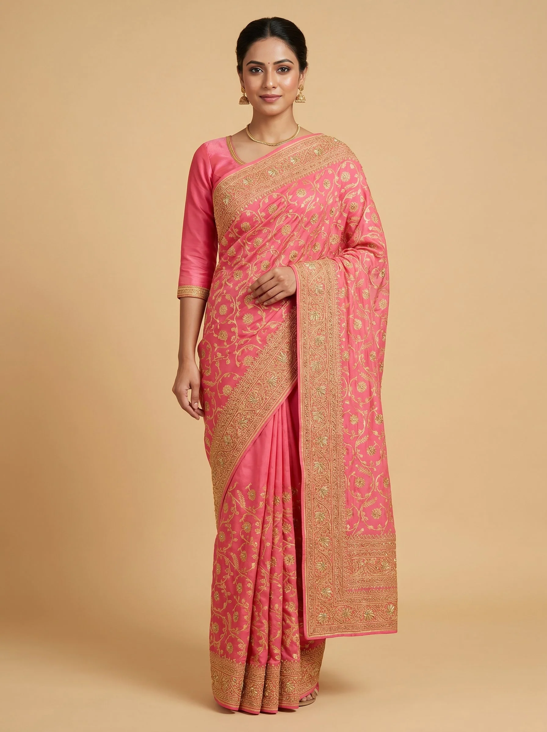 Pink Embroidered Saree