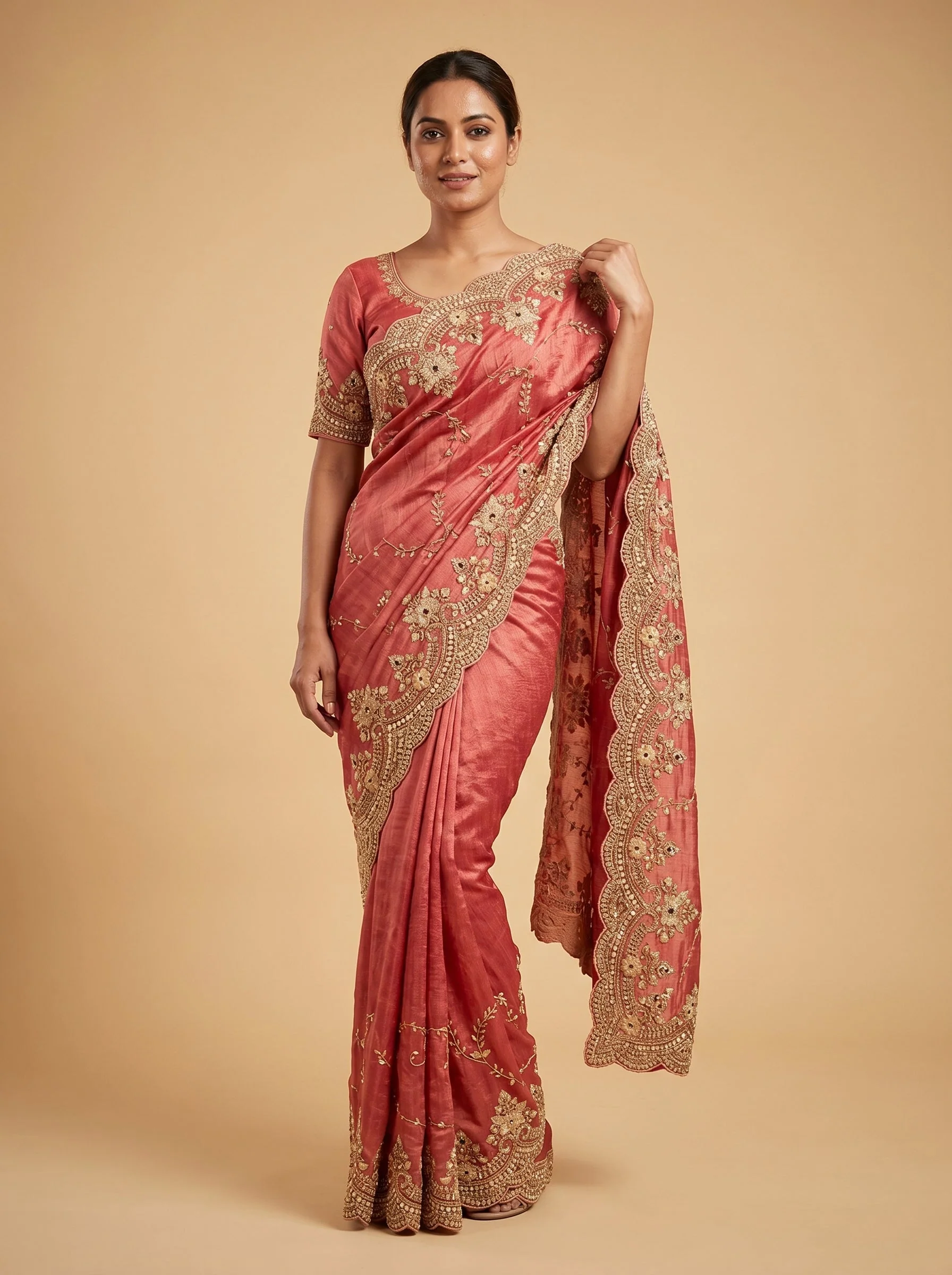 Pink Embroidered Saree with Fine Work Motifs