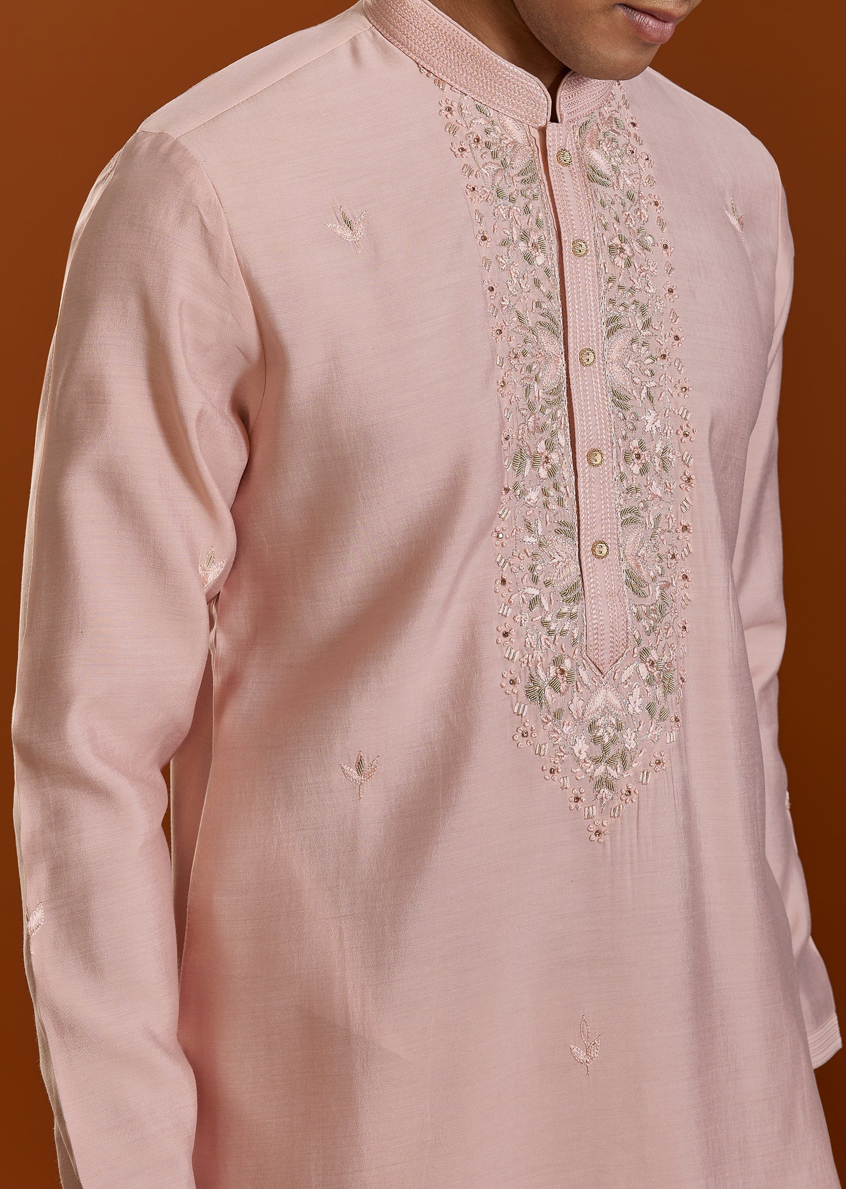 Pink Embroidered Viscose Kurta Set