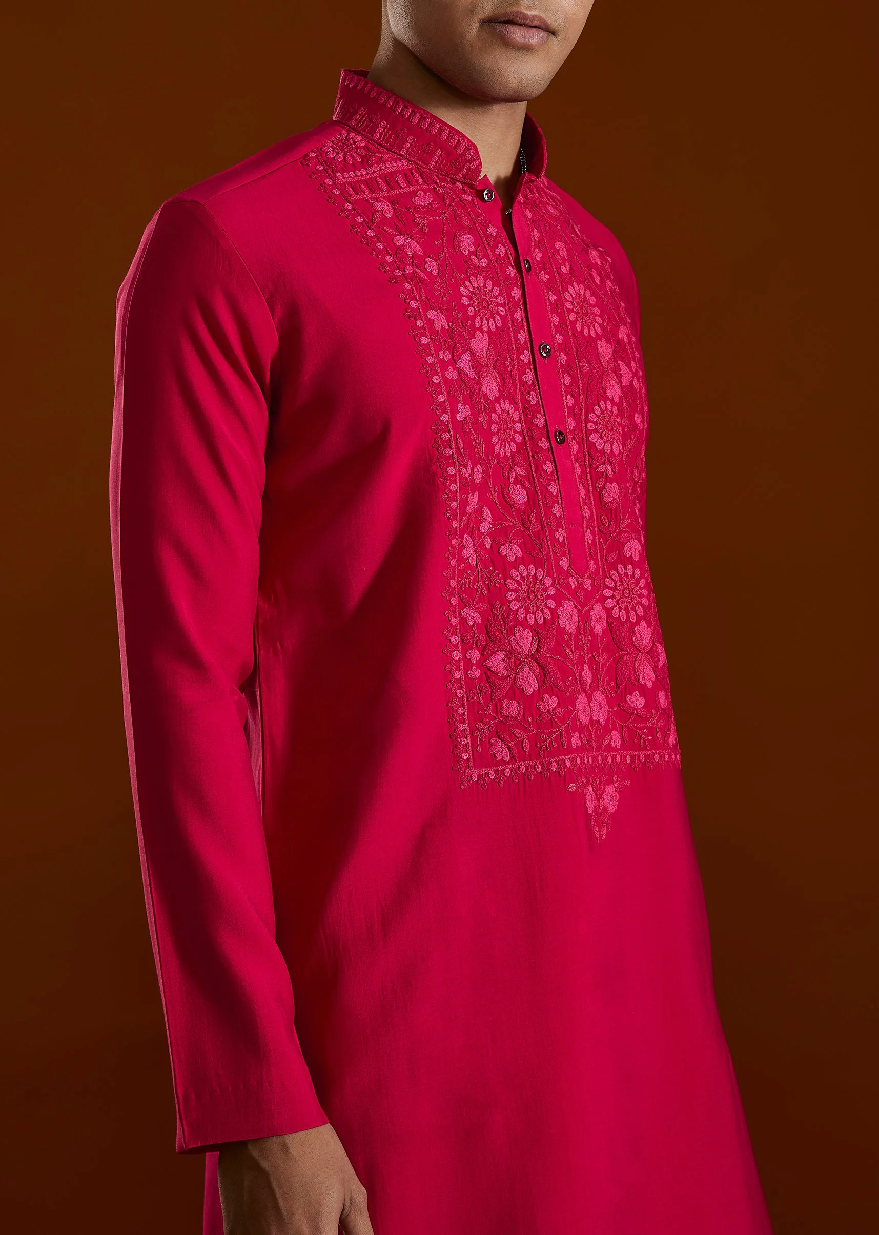 Pink Embroidered Viscose Kurta Set With Dupatta - Image 2