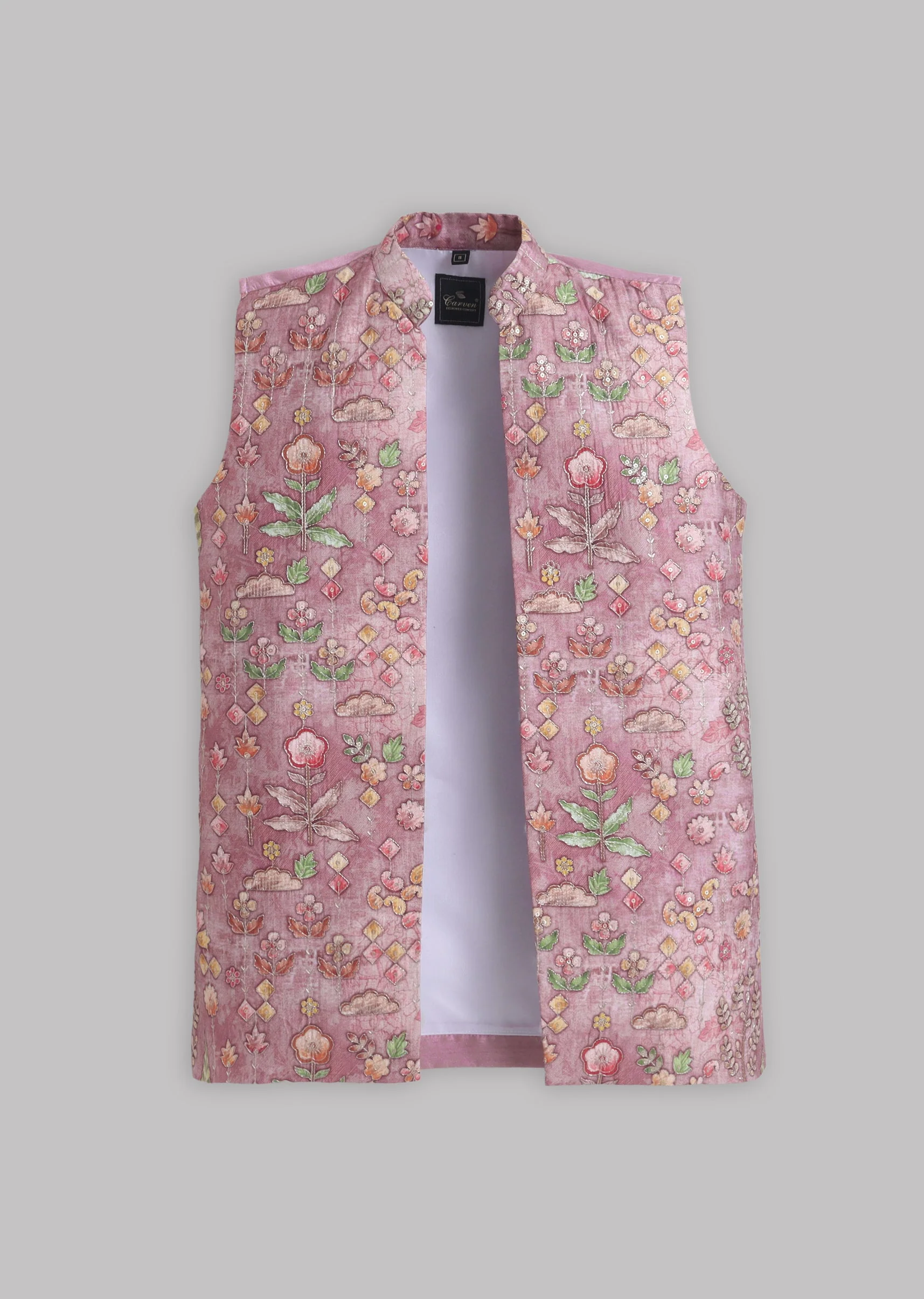 Pink Floral Nehru Jacket Set - Image 6