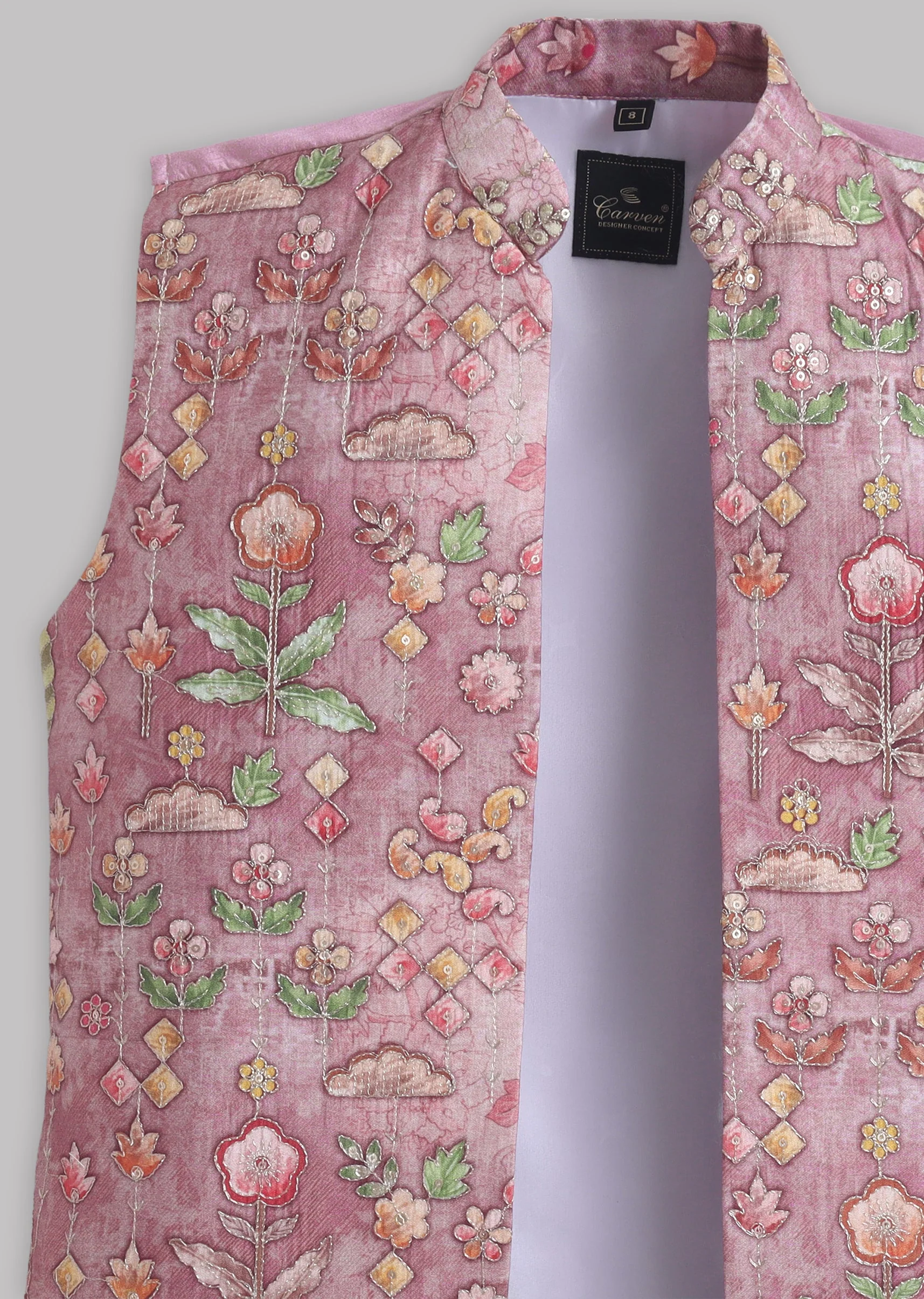 Pink Floral Nehru Jacket Set - Image 8