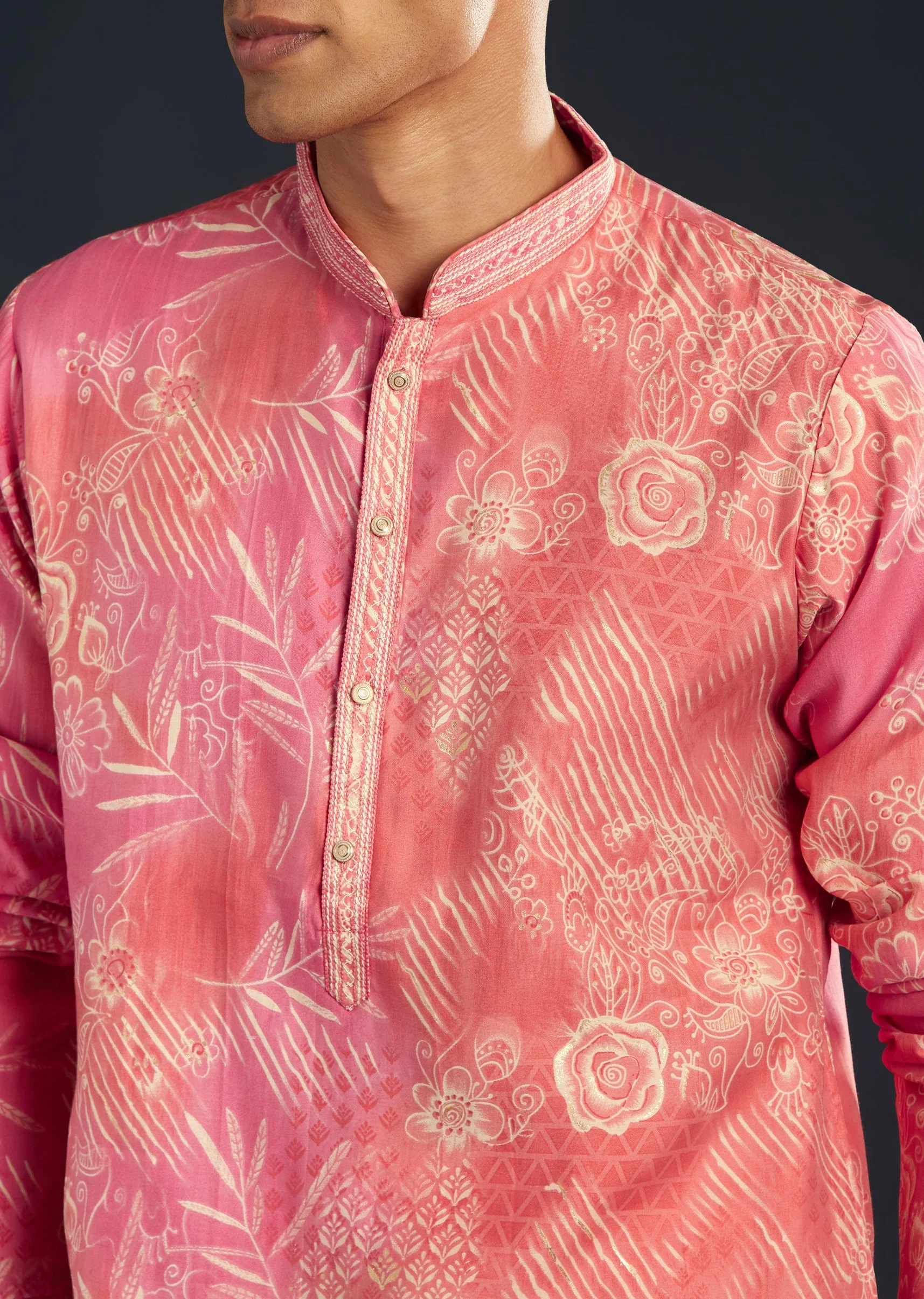 Pink Floral Print Viscose Kurta and Pant Set - Image 2