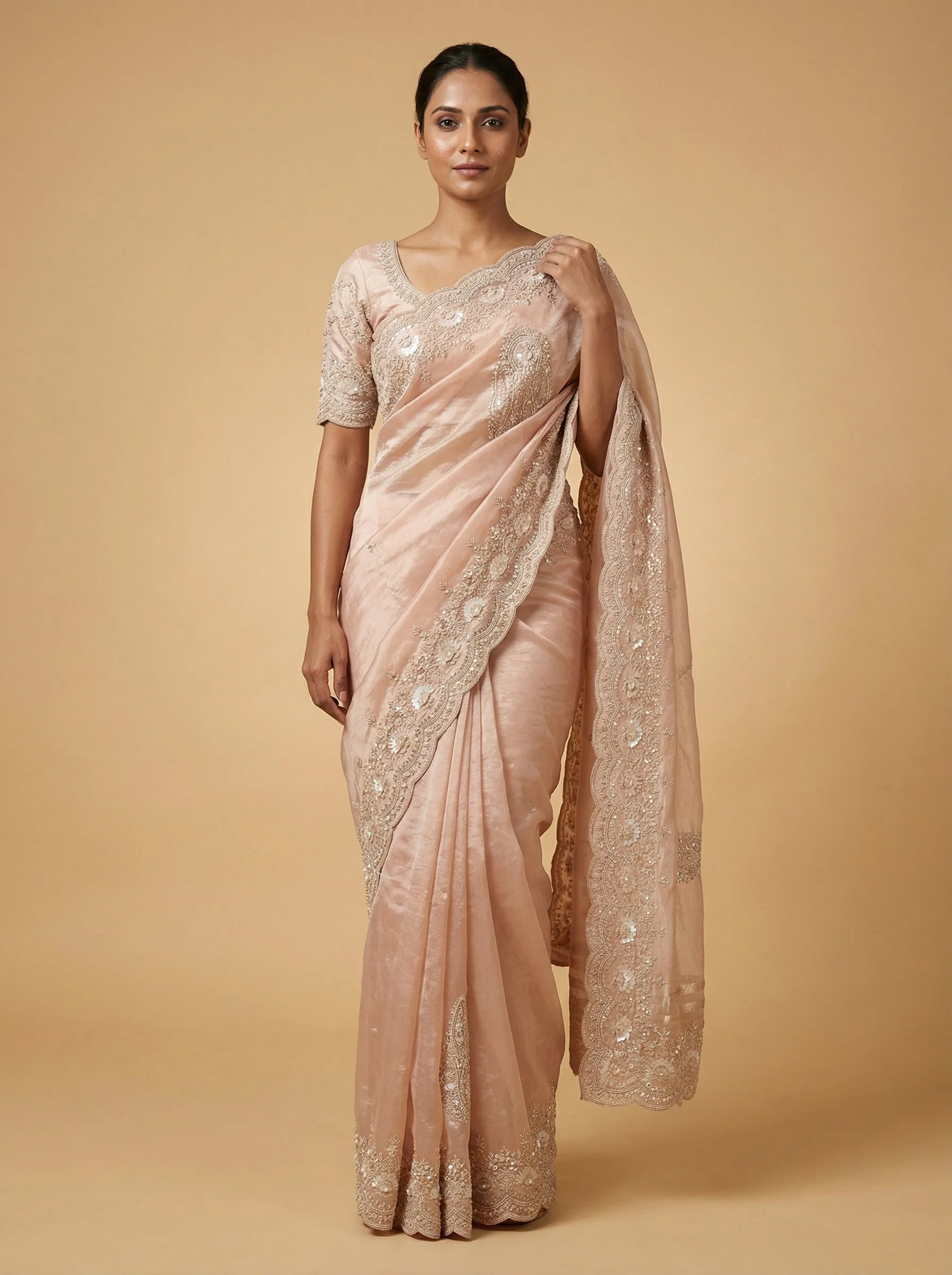 Pink Glimmering Embroidered Saree