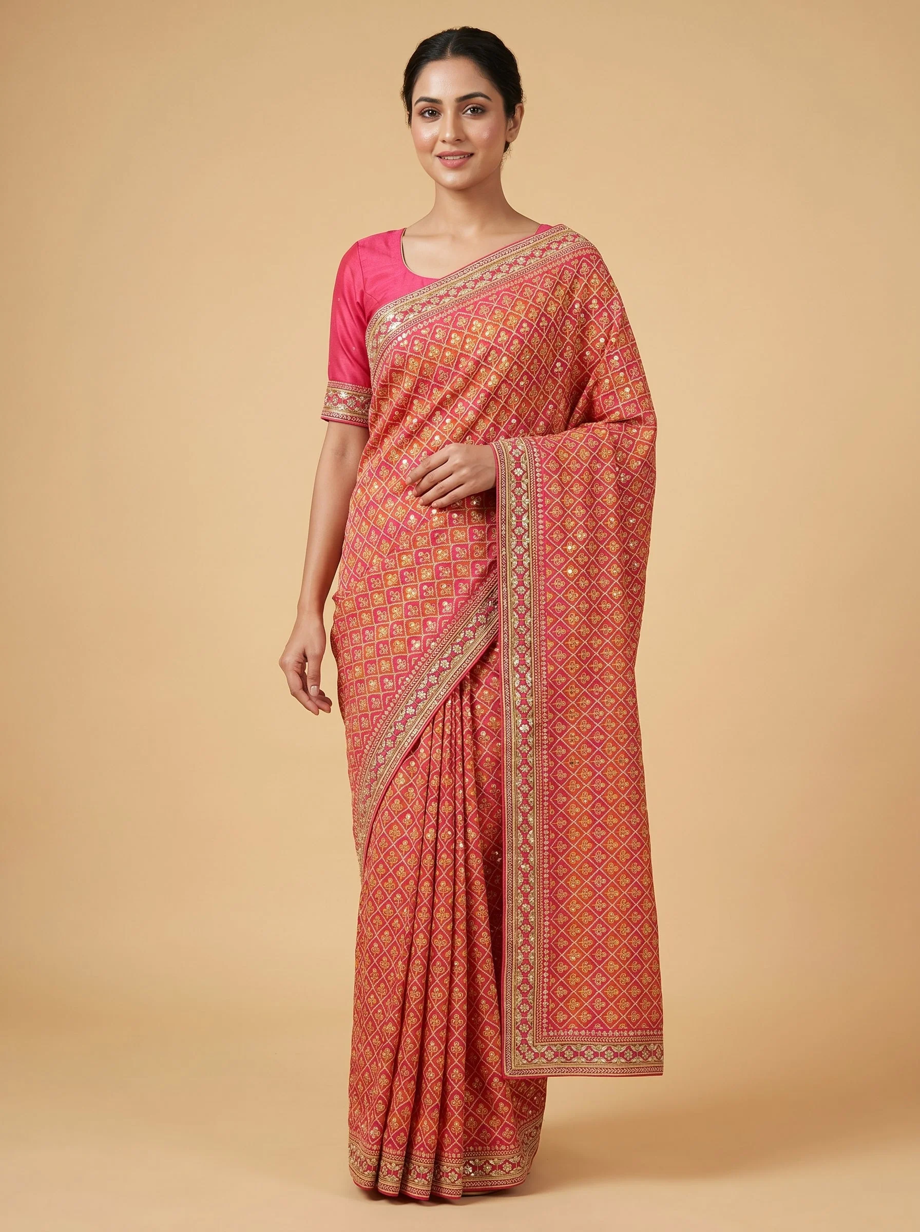 Pink Glittering Pattern Saree