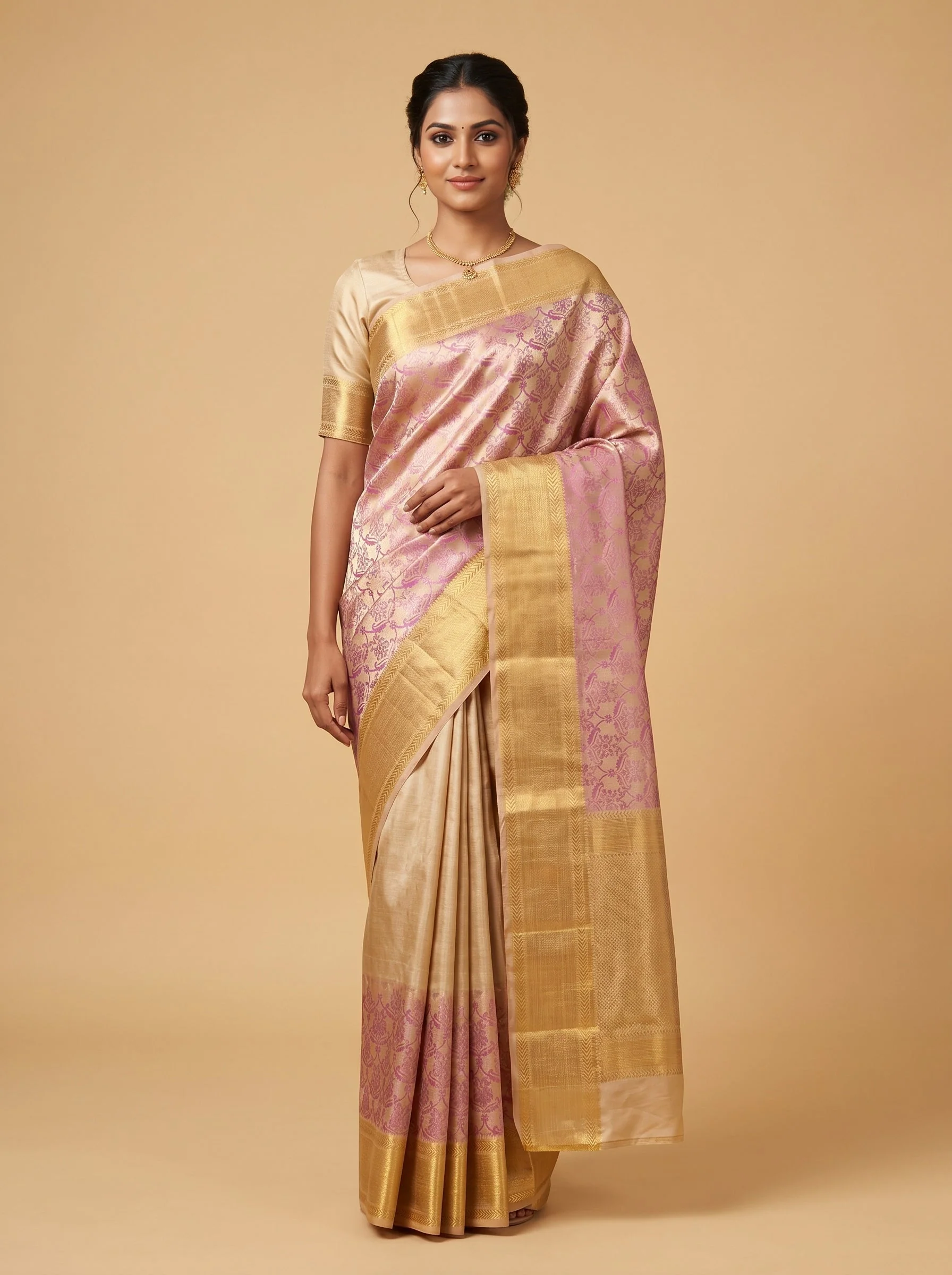 Pink Gold Fusion Saree