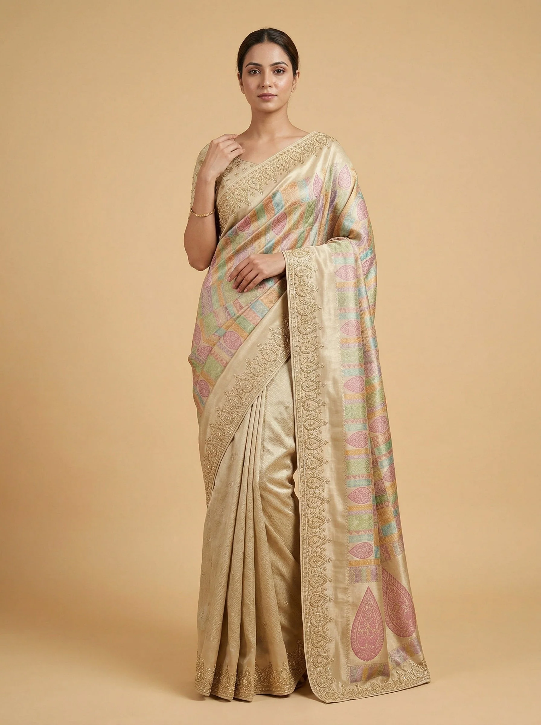 Pink Grace-Toned Embroidered Saree