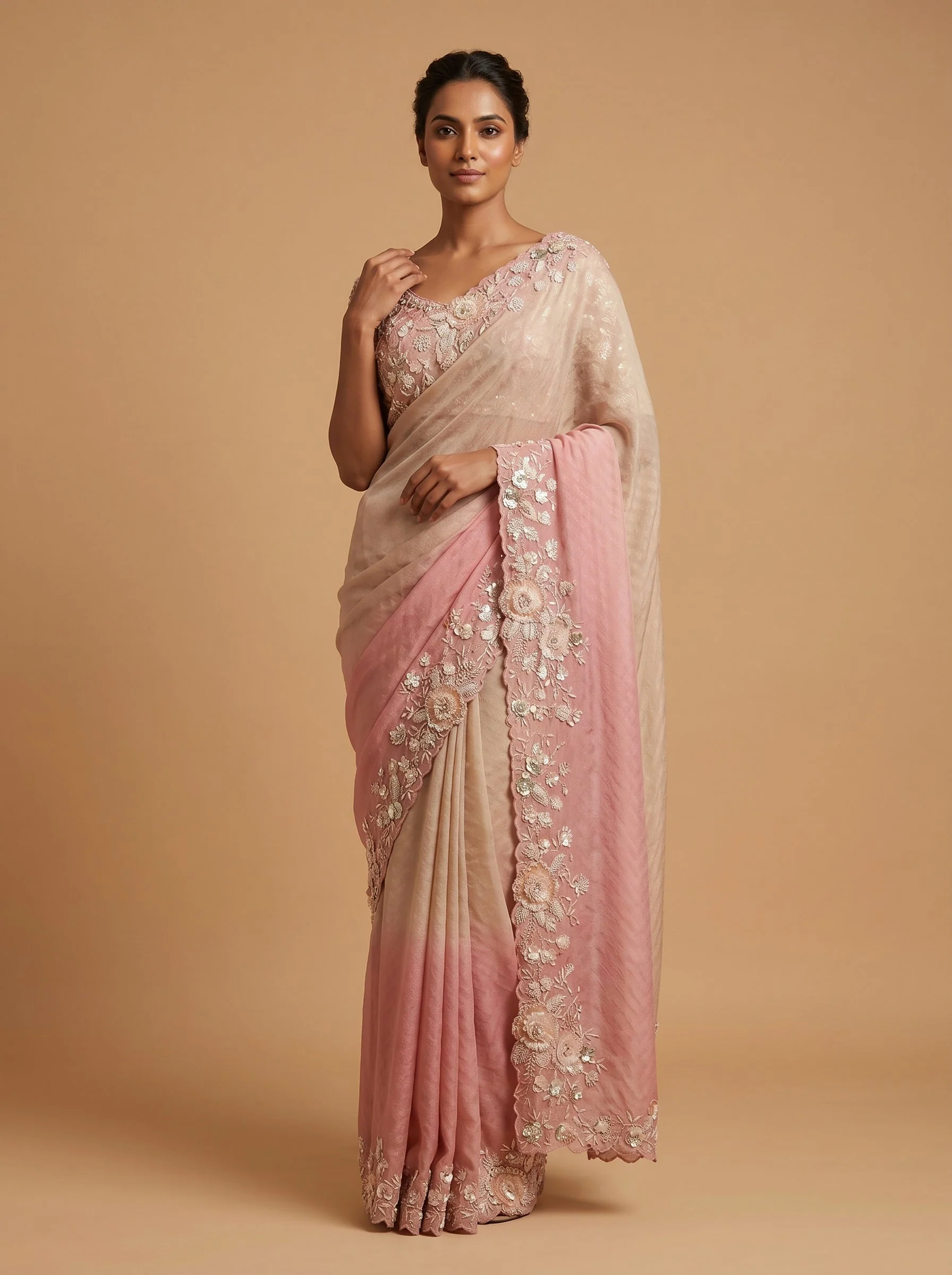 Pink Graceful Detail Embroidered Saree