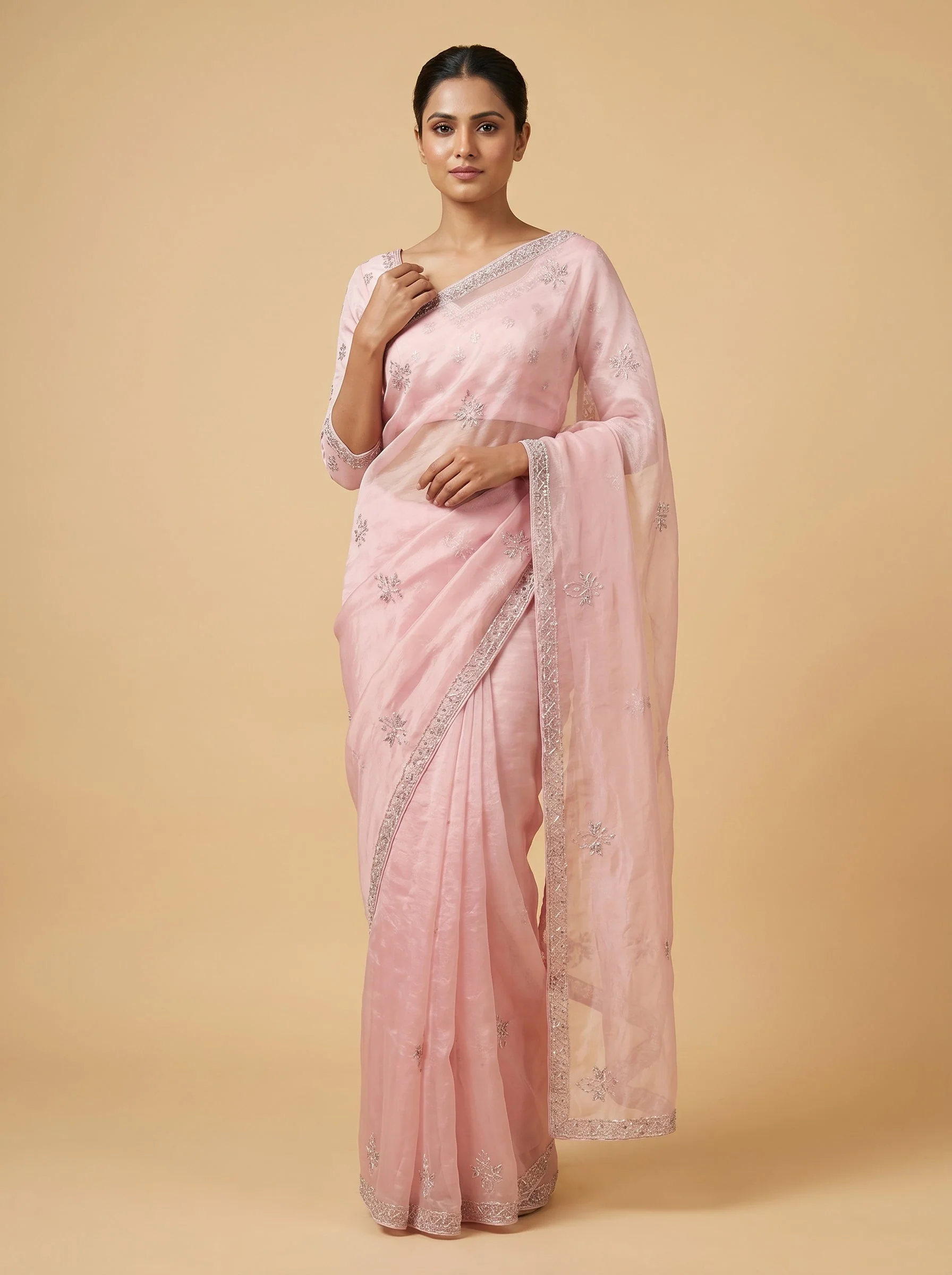 Pink Graceful Embroidered Saree