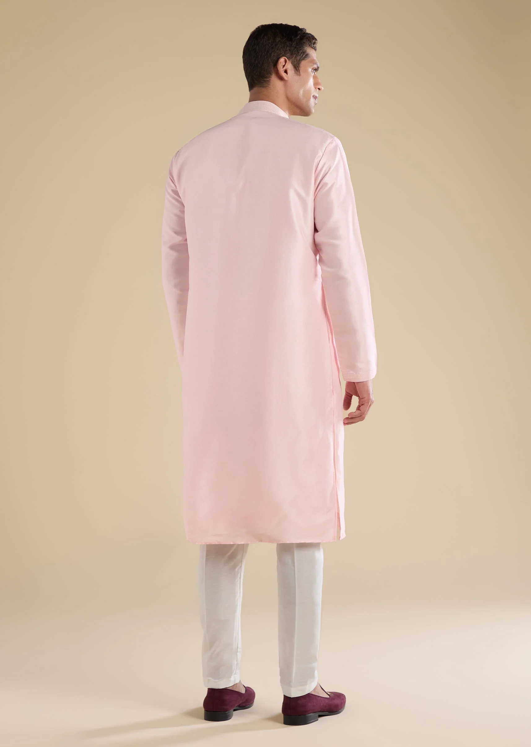 Pink Hand Embroidered Silk Kurta Set - Image 5