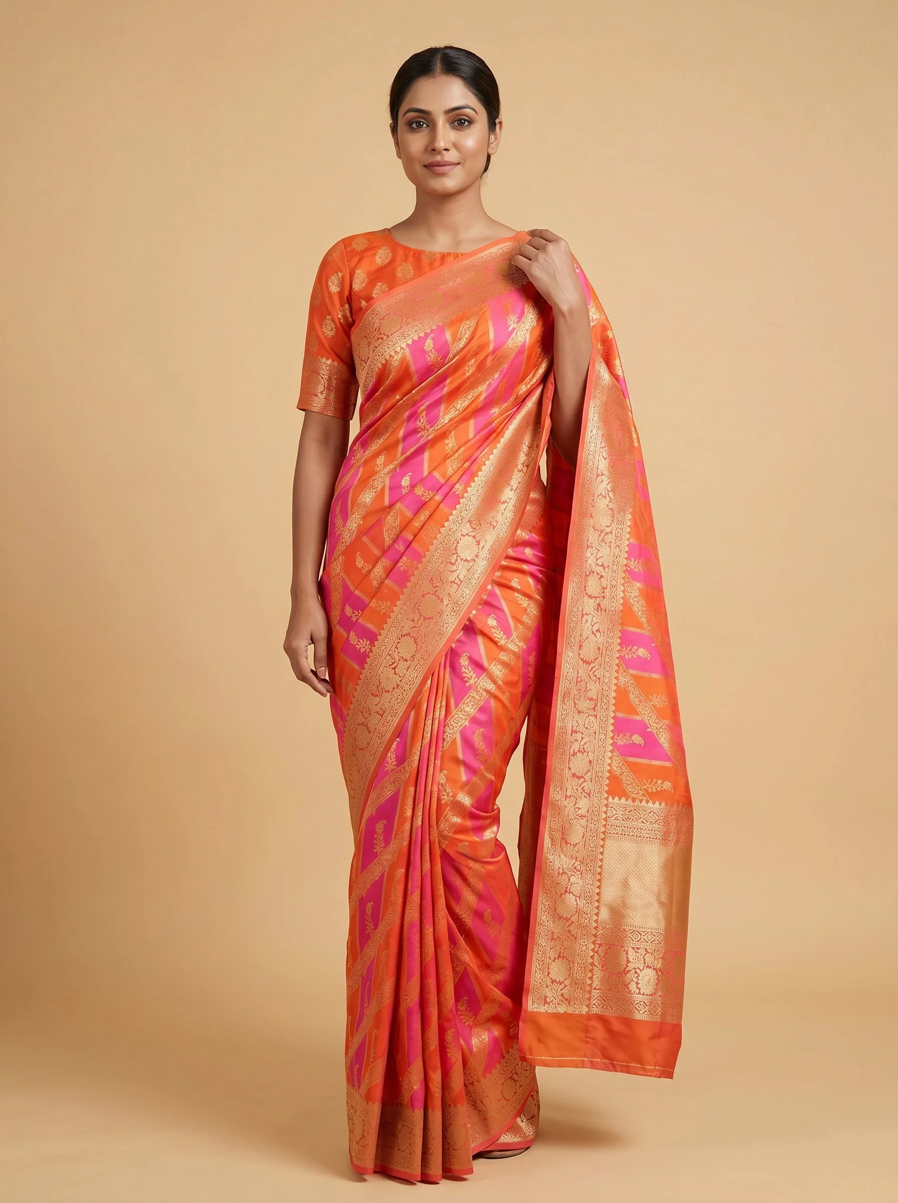 Pink handloom saree with subtle motifs