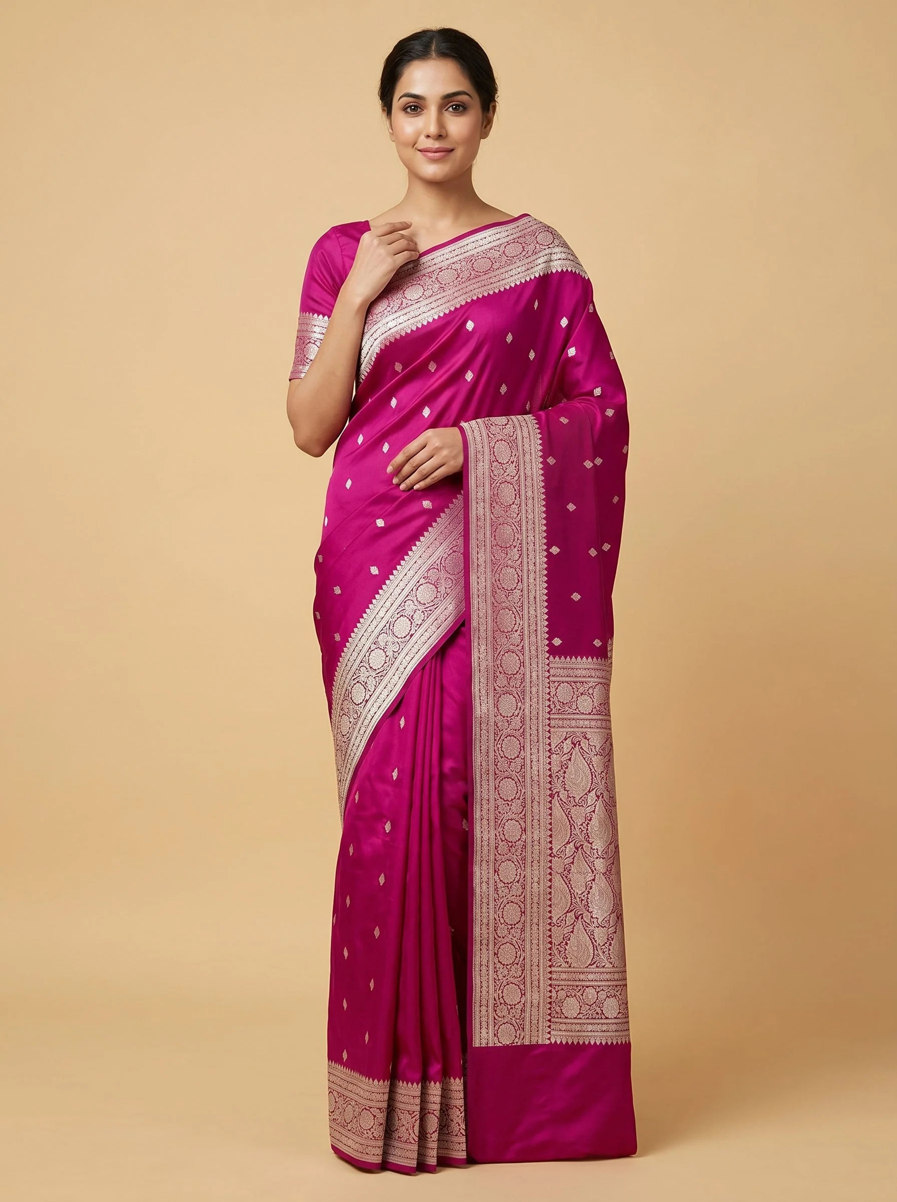 Pink handloom saree with woven motifs