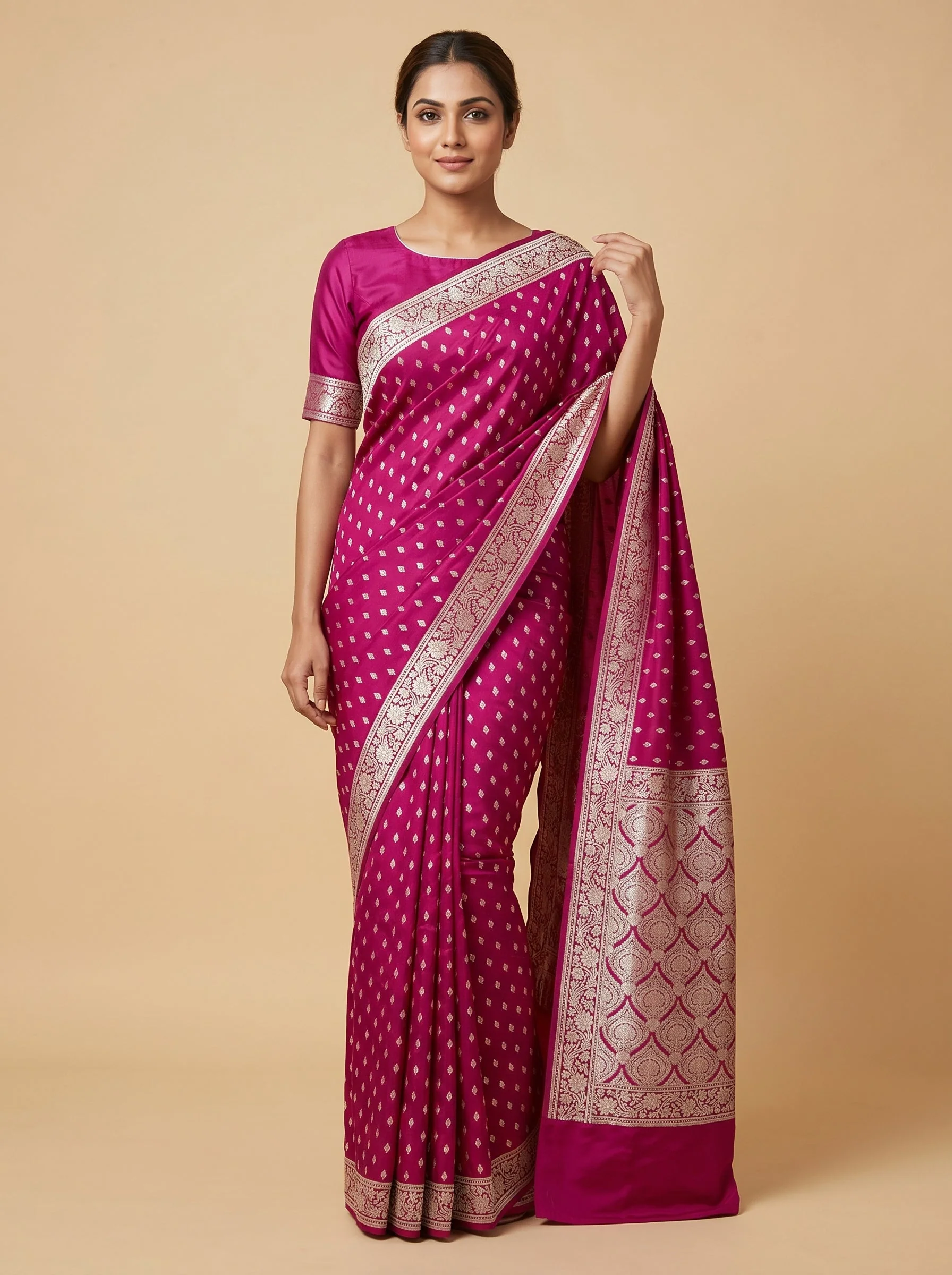 Pink handloom saree with zari border
